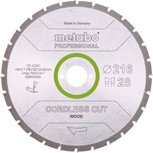 Metabo CORDLESS CUT WOOD 628444000 Kreissägeblatt 216 x 30 x 1.2 mm Zähneanzahl: 28 1 St.