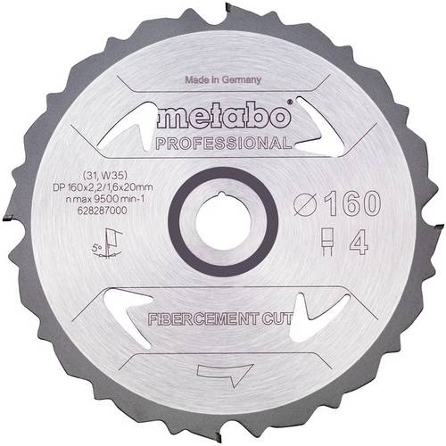 Metabo FIBERCEMENT CUT PROFESSIONAL 628287000 Kreissägeblatt 160 x 20 x 1.6 mm Zähneanzahl: 4 1 St.