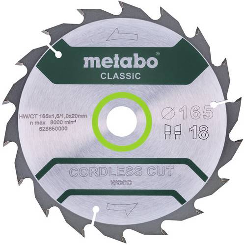 Metabo CORDLESS CUT WOOD CLASSIC 628650000 Kreissägeblatt 165 x 20 x 1 mm Zähneanzahl: 18 1 St.