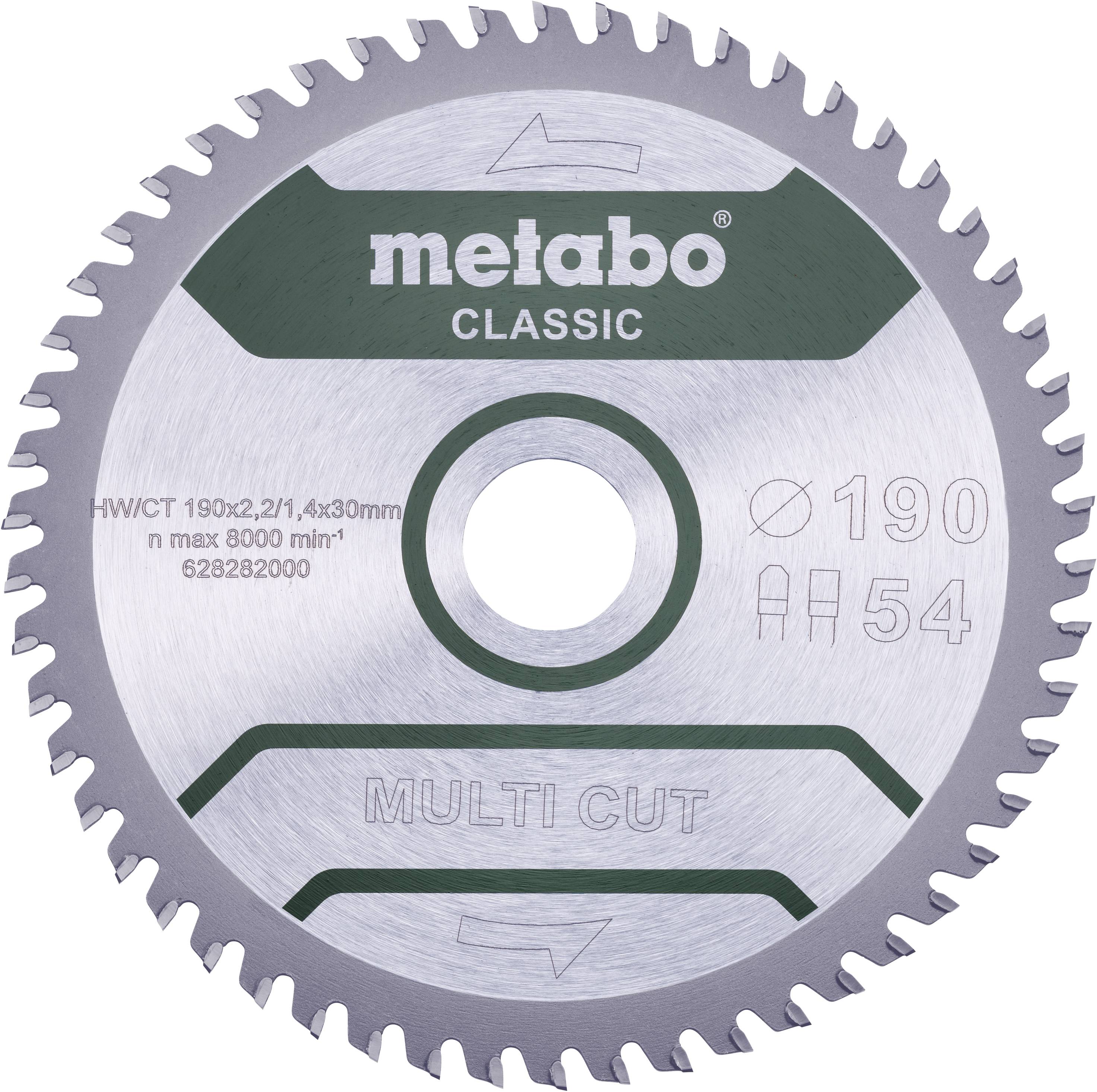 Metabo MULTI CUT CLASSIC 628282000 Kreissägeblatt 190 x 30 x 1.4 mm Zähneanzahl: 54 1 St.