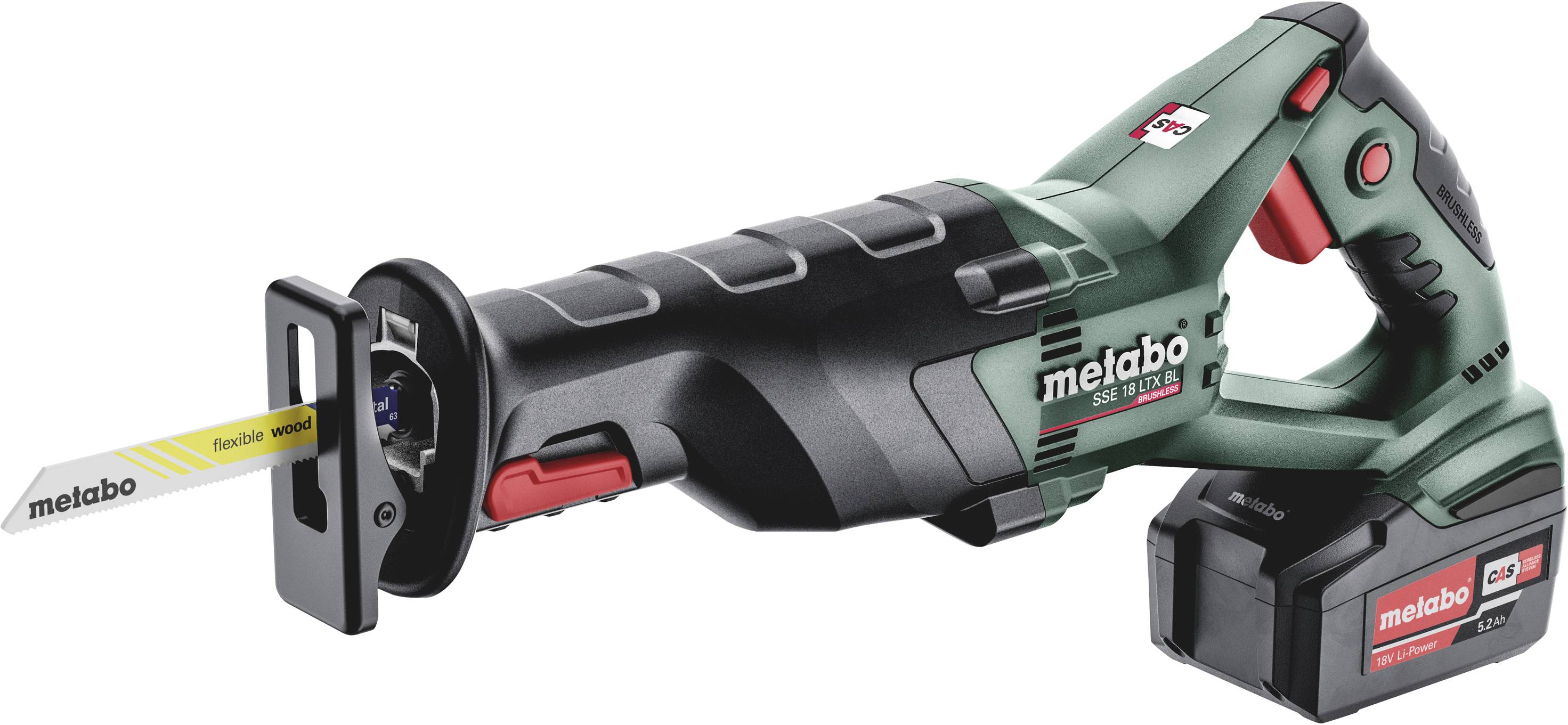 Metabo SSE 18 LTX BL Akku-Säbelsäge inkl. 2. Akku, inkl. Koffer 18 V 5.2 Ah