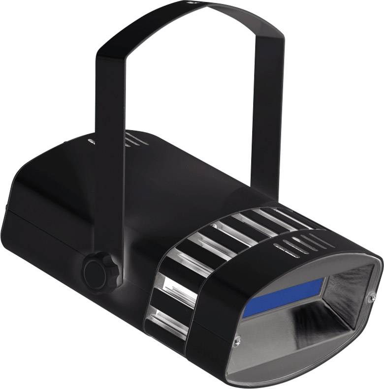 Ein schwarzer LED-Lichteffekt mit Tragegriff und Lamellen zur Belüftung. Geeignet für Bühnenbeleuchtung oder DJ-Veranstaltungen.