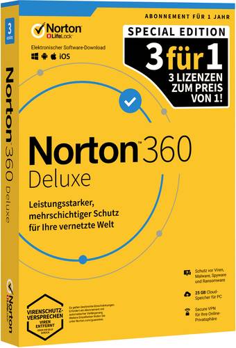Norton Life Lock Norton™ 360 Deluxe Special Edition Jahreslizenz, 3 Lizenzen Windows, Mac, Android  - Onlineshop Voelkner