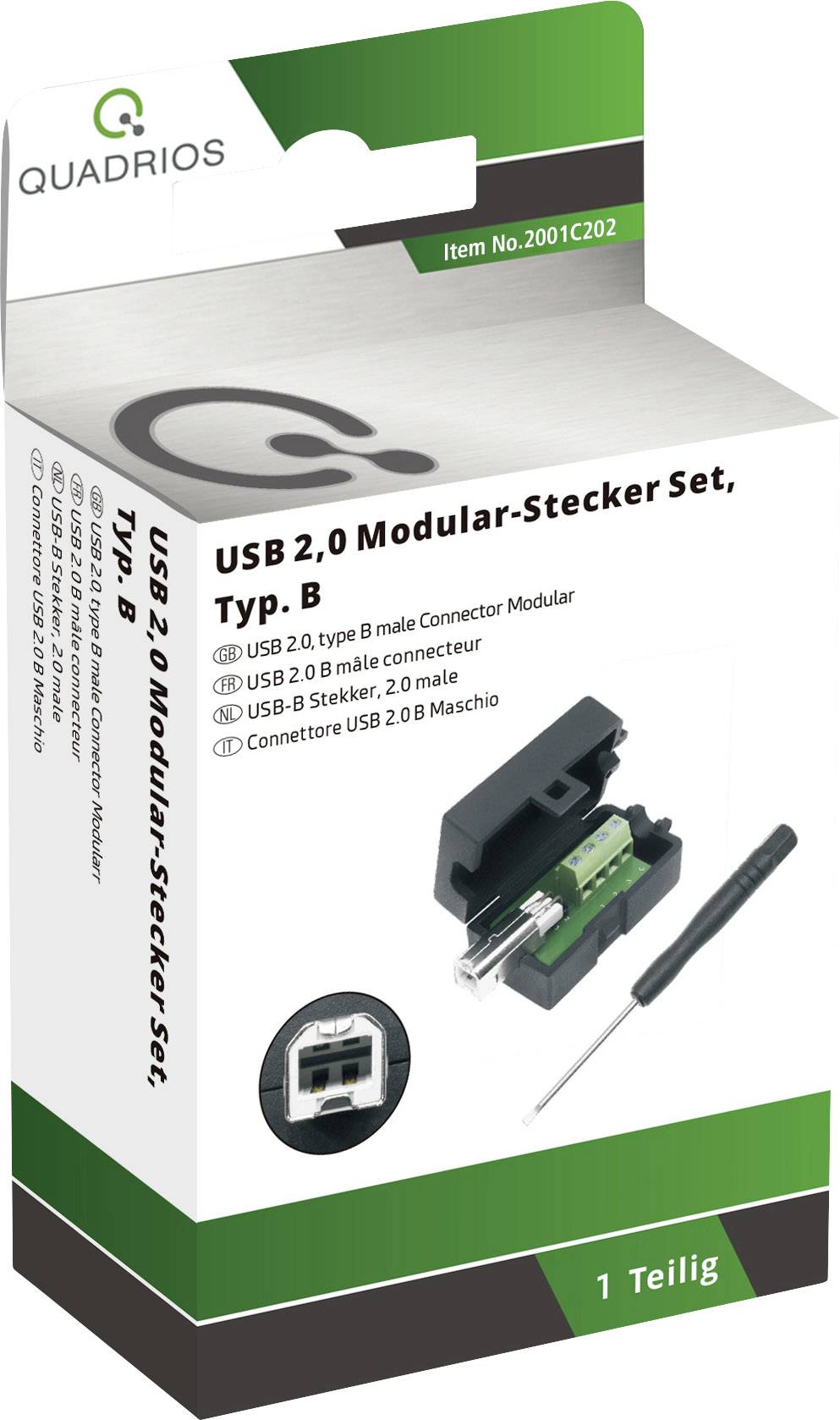 Quadrios USB 2.0 Modular-Stecker Set, Typ B Stecker, gerade 2001C202 Inhalt: 1St.