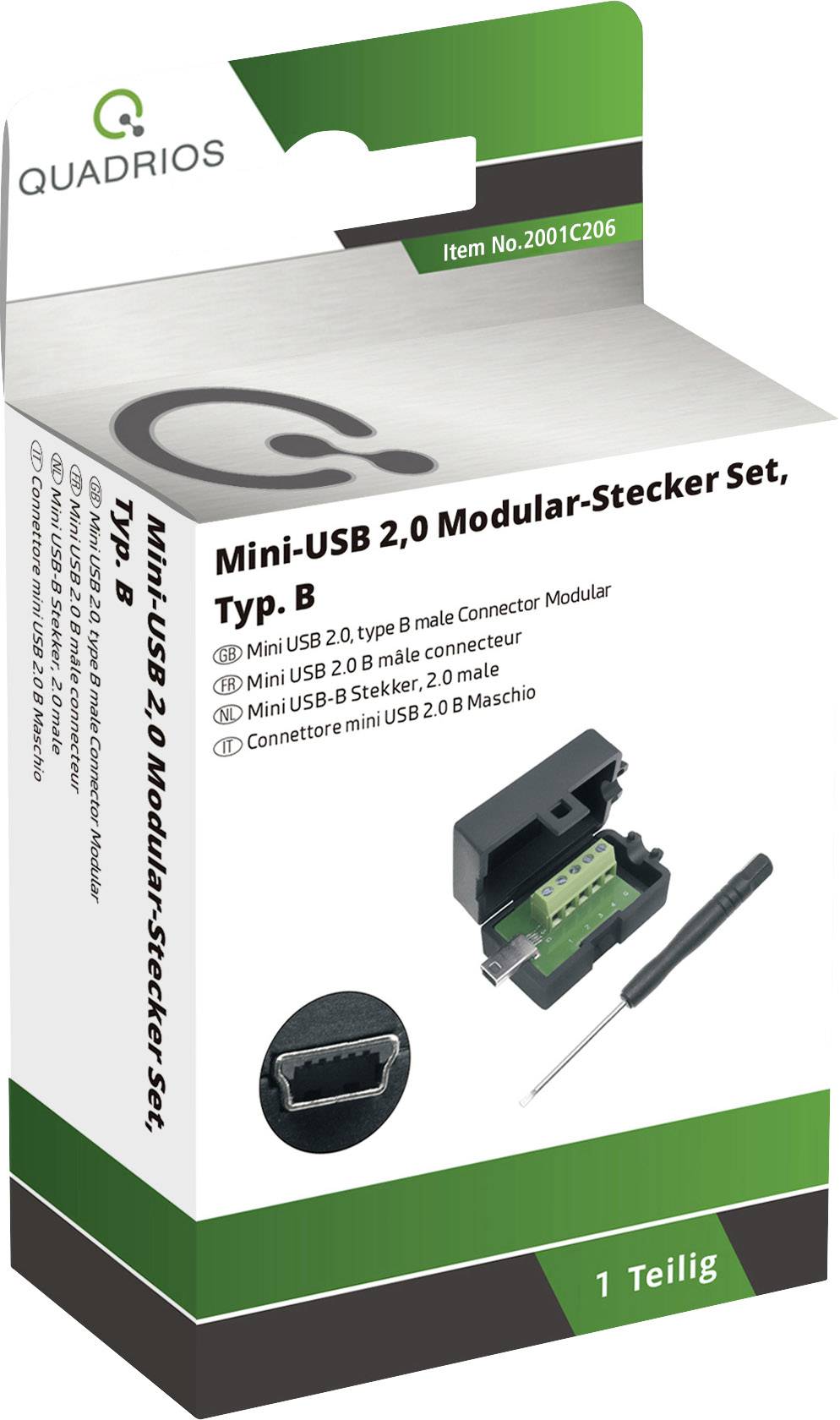 Quadrios Mini-USB 2.0 Modular-Stecker Set, Typ B Stecker, gerade 2001C206 Inhalt: 1St.