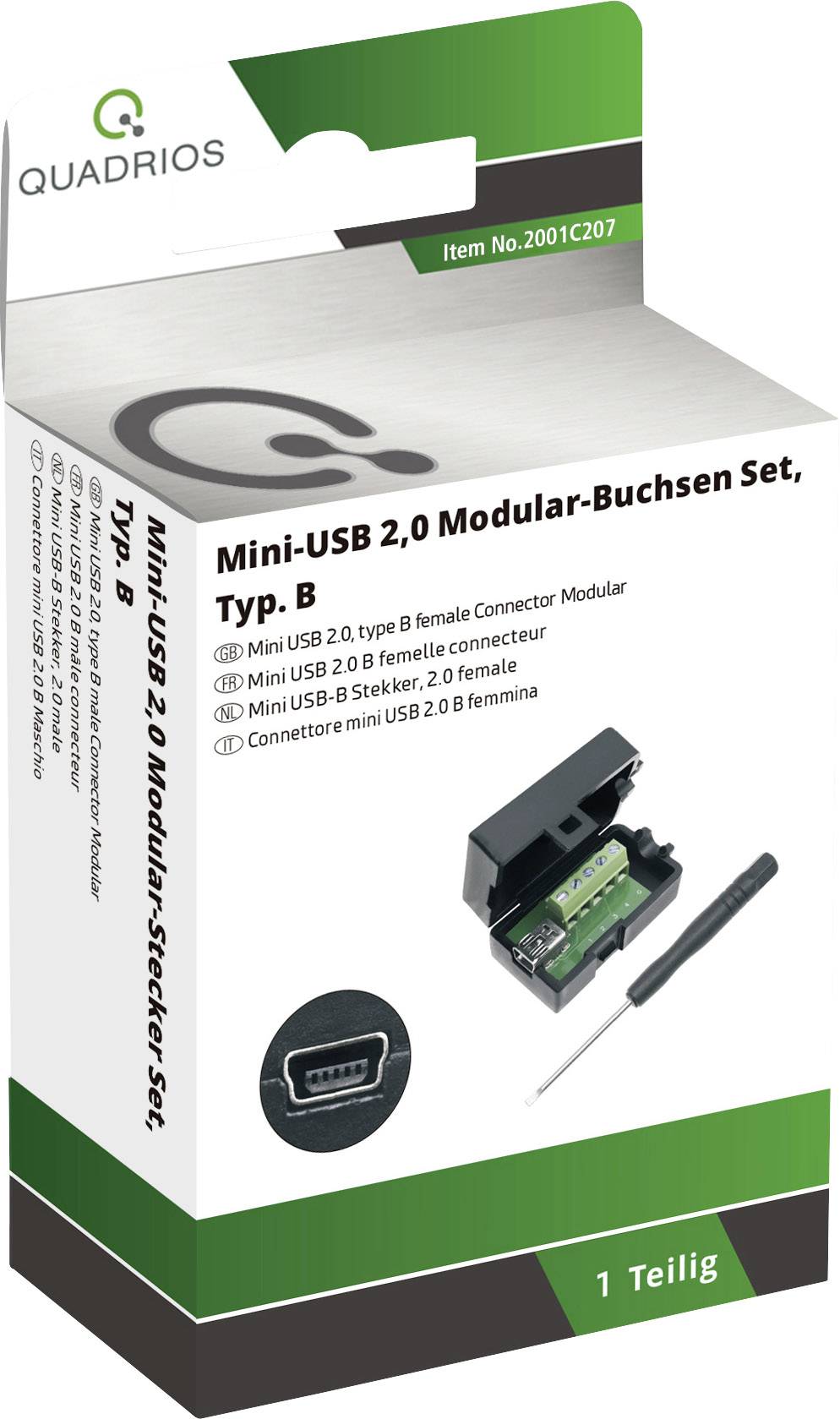 Quadrios Mini-USB 2.0 Modular-Buchsen Set, Typ B Buchse, gerade 2001C207 Inhalt: 1 St.
