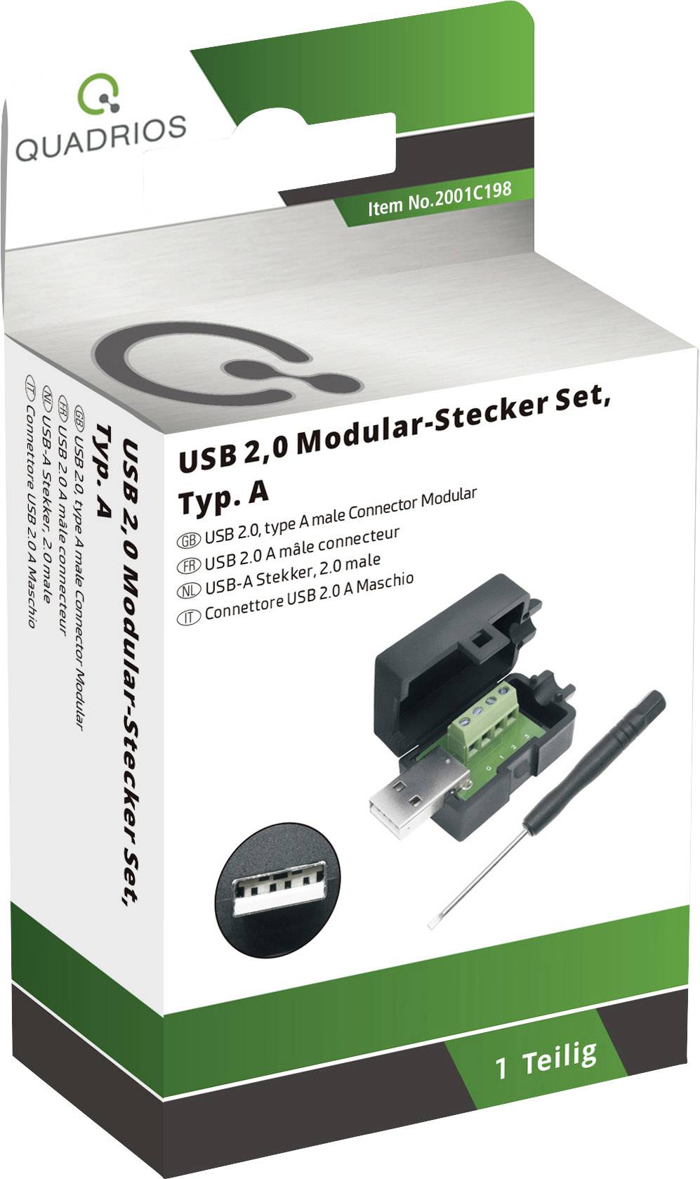Quadrios USB 2.0 Modular-Stecker Set, Typ A Stecker, gerade 2001C198 Inhalt: 1 St.