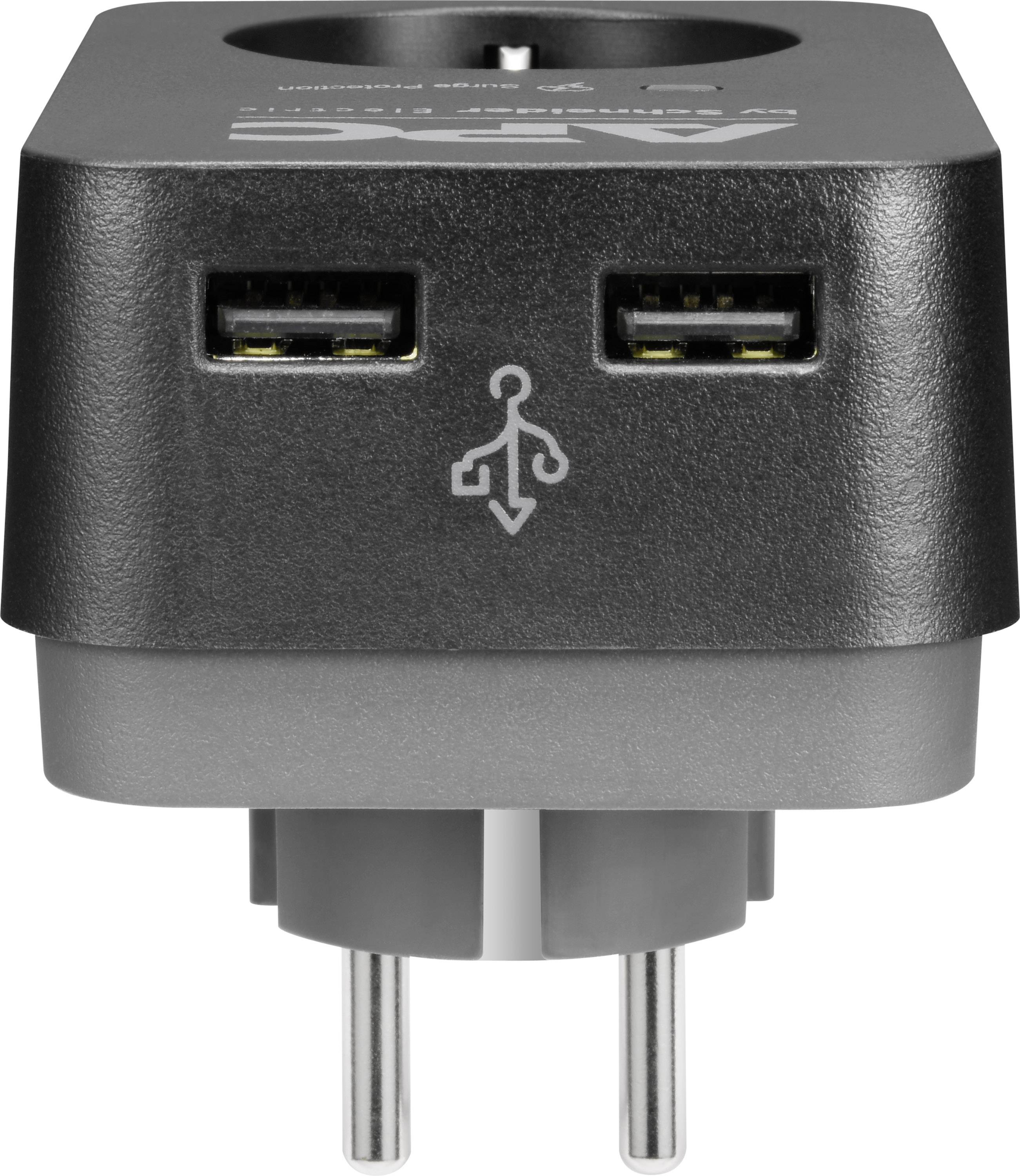 APC PME1WU2B-GR Überspannungsschutz-Zwischenstecker mit USB Schwarz