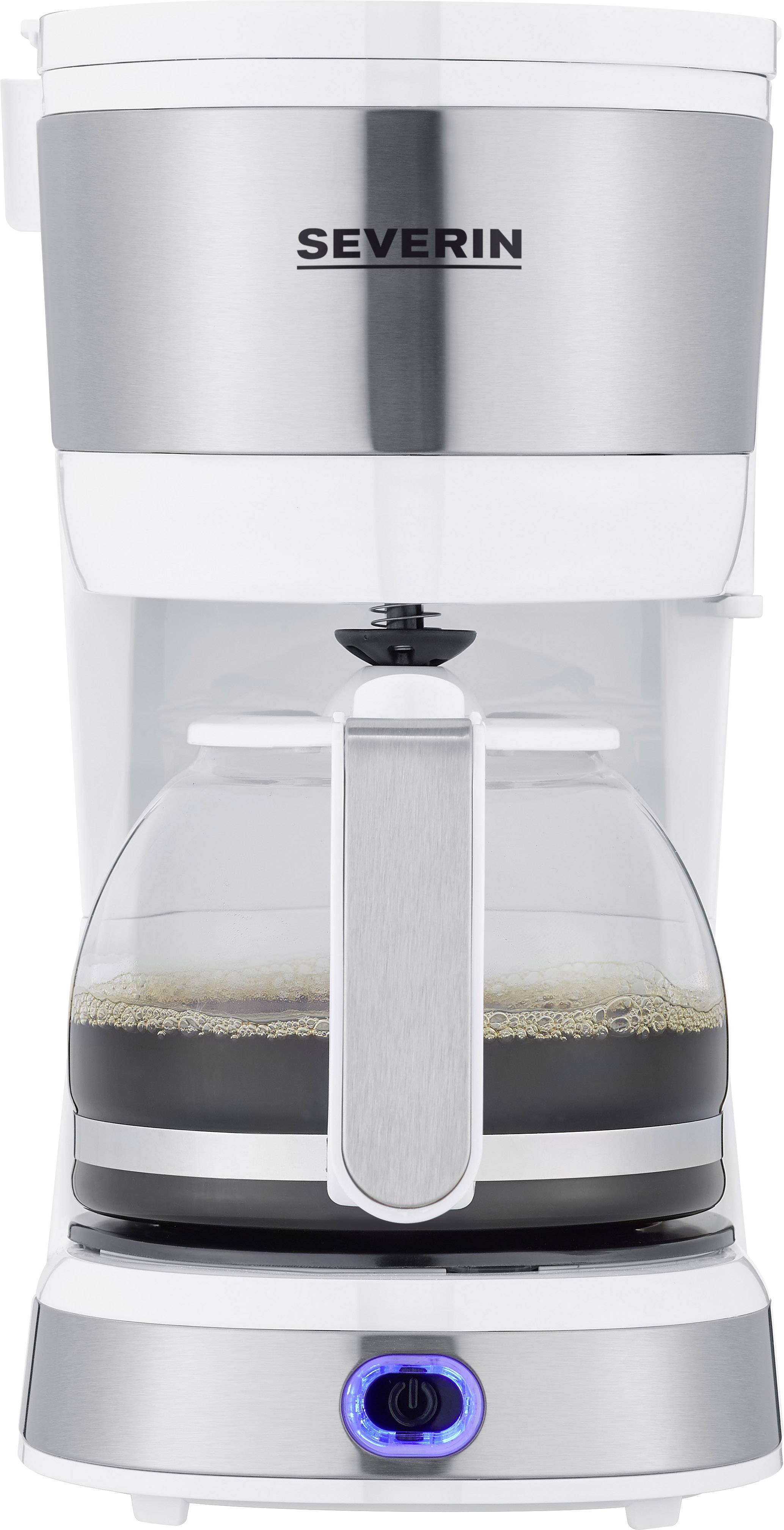 Severin KA 4809 Kaffeemaschine Weiß, Edelstahl (gebürstet) Fassungsvermögen Tassen=4 Glaskanne, Warmhaltefunktion, mit Filterkaffee-Funktion