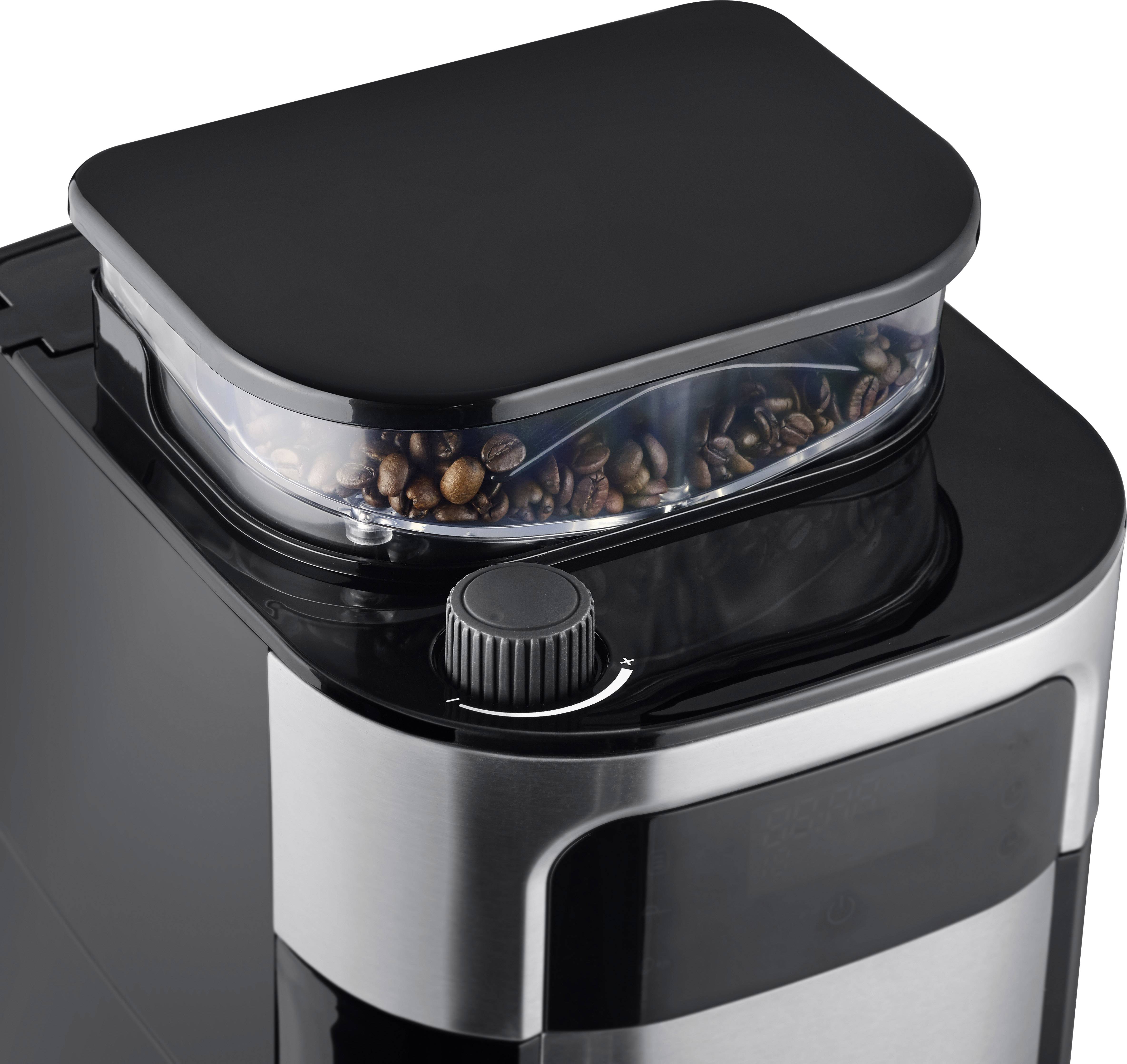 Severin KA 4813 Kaffeemaschine Schwarz, Edelstahl (gebürstet) Fassungsvermögen Tassen=10 Display, Glaskanne, mit Mahlwerk