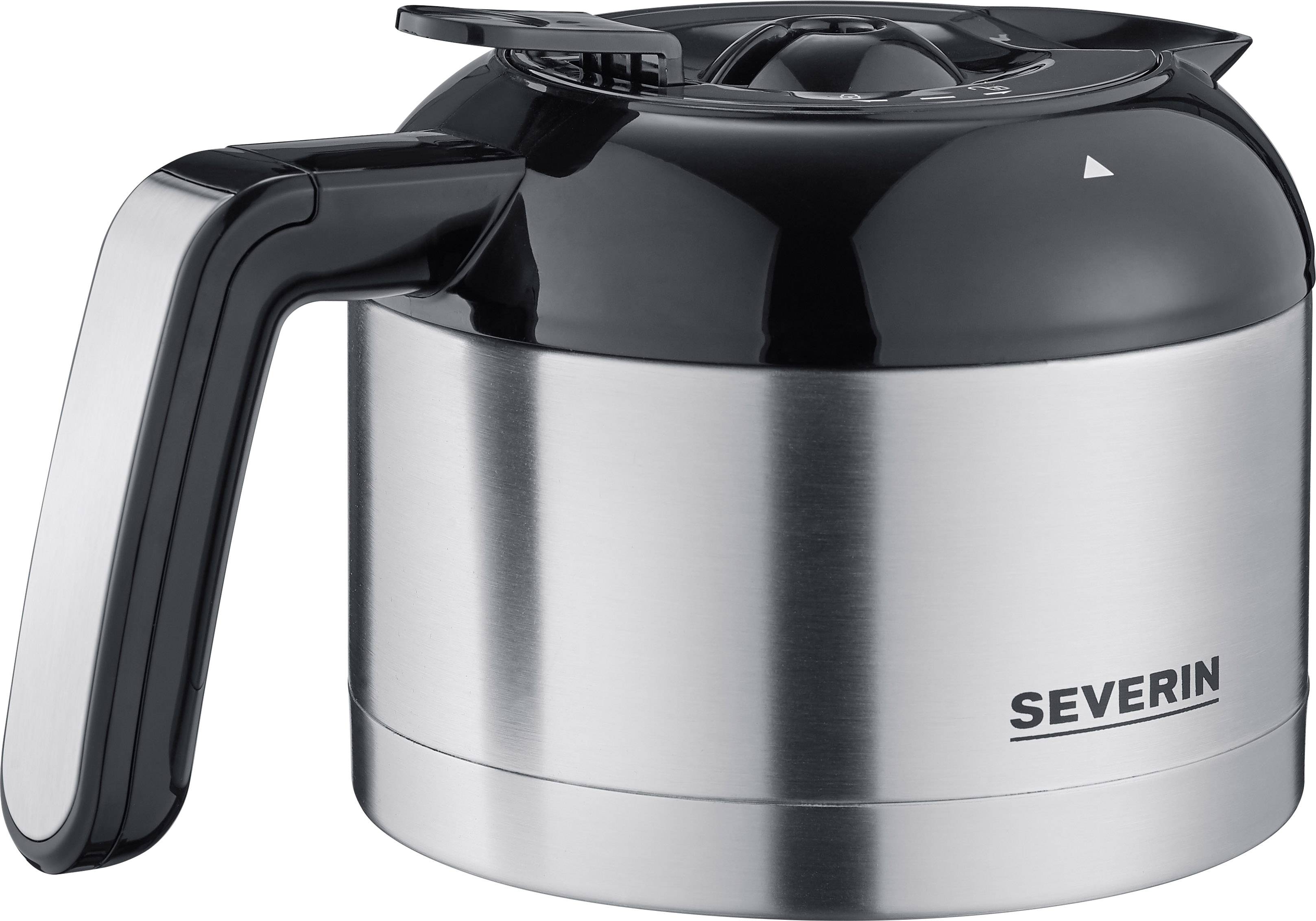 Severin Filterkaffeemaschine mit Mahlwerk und Edelstahl-Thermokanne, Kaffeemaschine Schwarz, Edelstahl (gebürstet