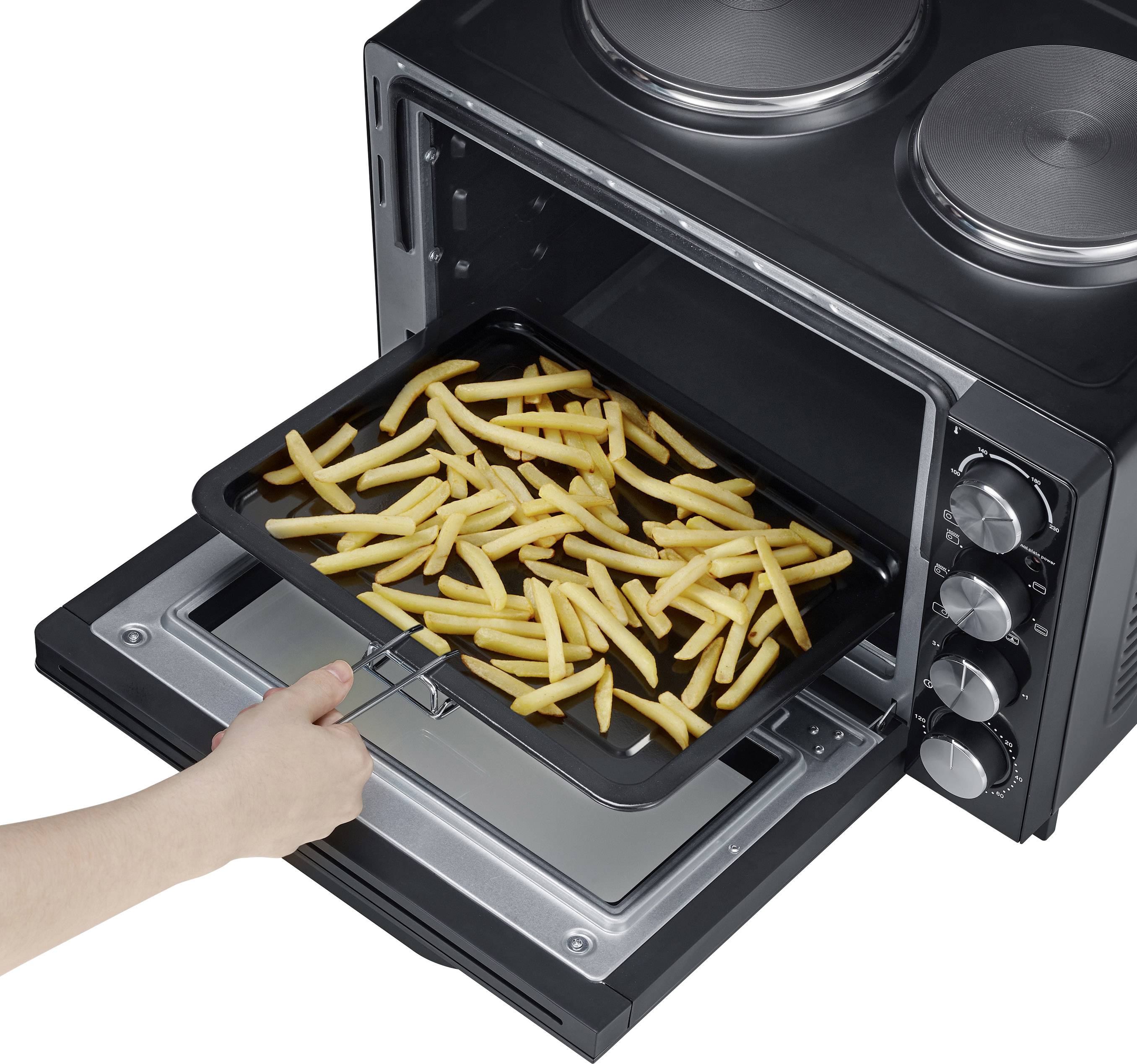 Severin TO 2065 Minibackofen mit manueller Temperatureinstellung, Timerfunktion, kabelgebunden, inkl. Herdplatten, mit Grillspieß, Grillfunktion, Um