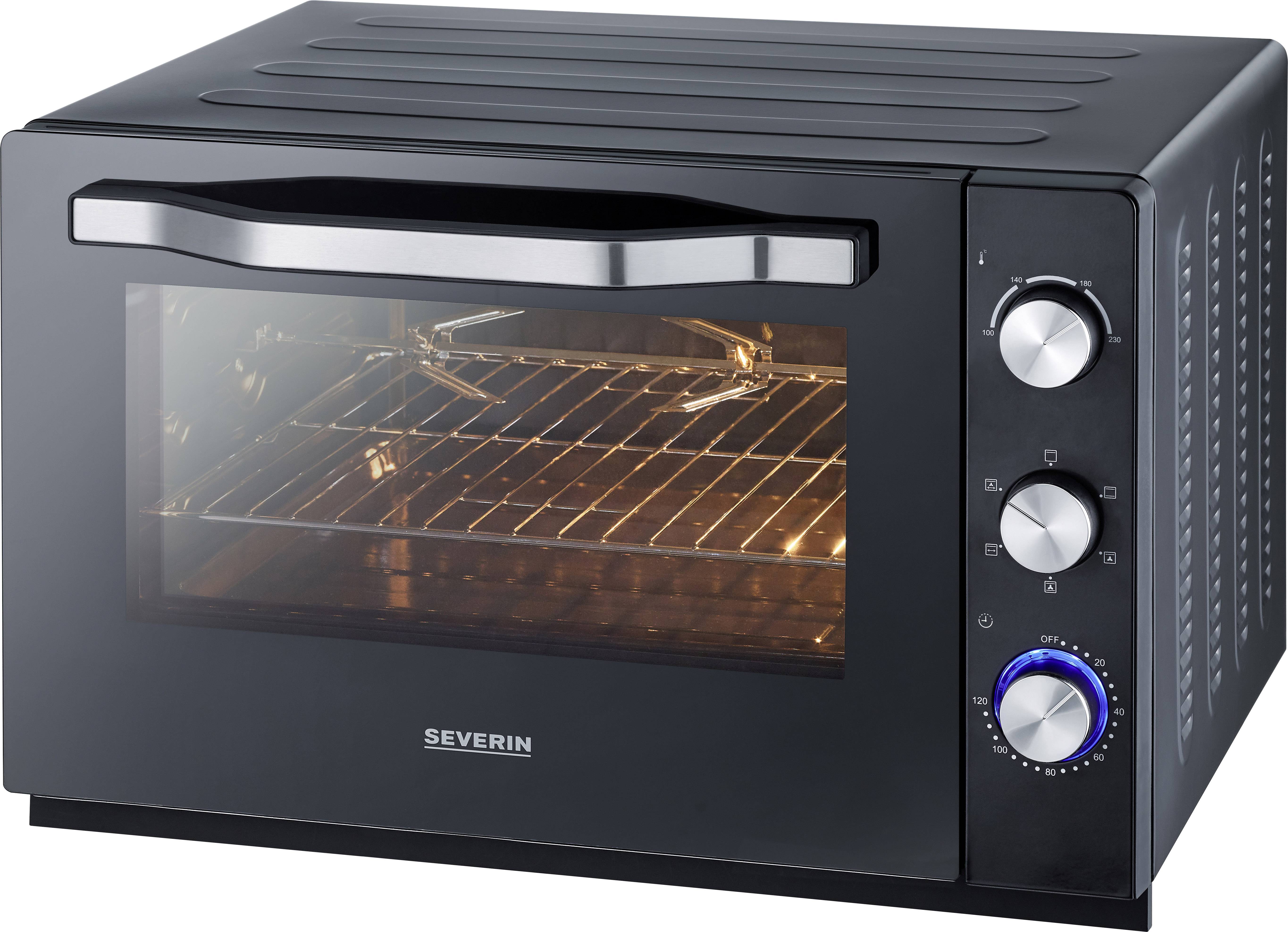 Severin TO 2066 Minibackofen mit manueller Temperatureinstellung, Timerfunktion, kabelgebunden, mit Pizzastein, Umluft-Funktion 60 l