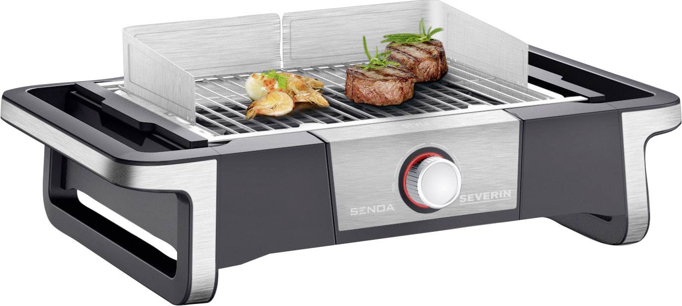 Severin SENOA STYLE Elektro Tischgrill kabelgebunden, mit manueller Temperatureinstellung Schwarz, Silber