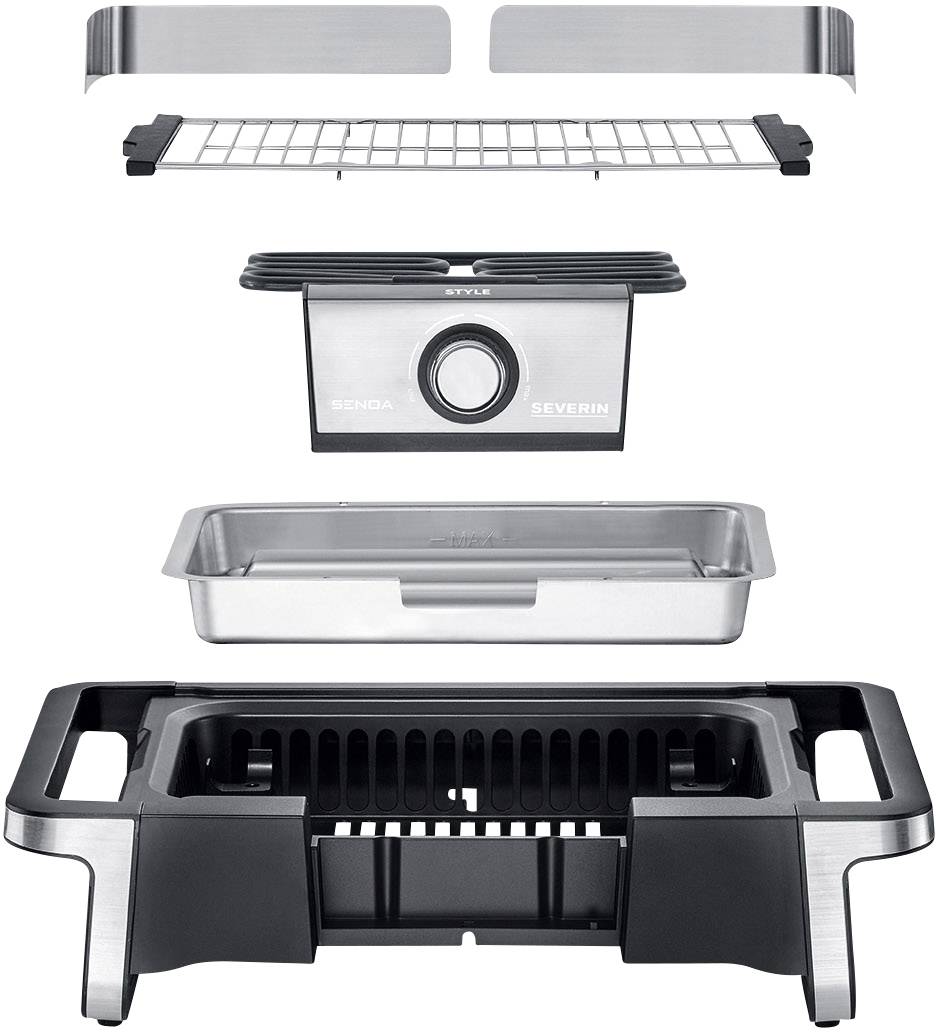 Severin SENOA STYLE Elektro Tischgrill kabelgebunden, mit manueller Temperatureinstellung Schwarz, Silber