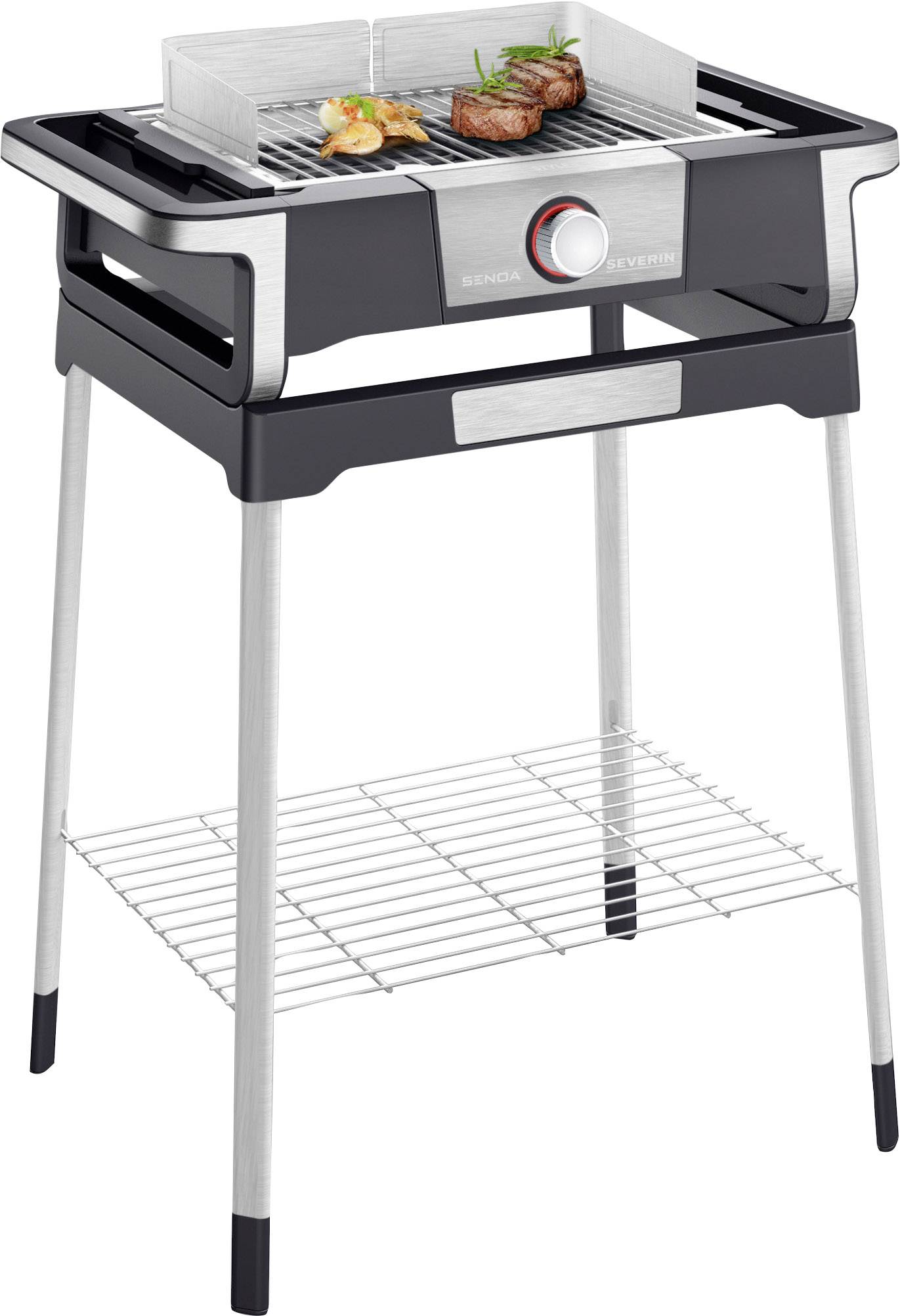 Severin SENOA STYLE S Elektro Elektro-Grill kabelgebunden, mit manueller Temperatureinstellung, mit Standfuß Schwarz, Silber