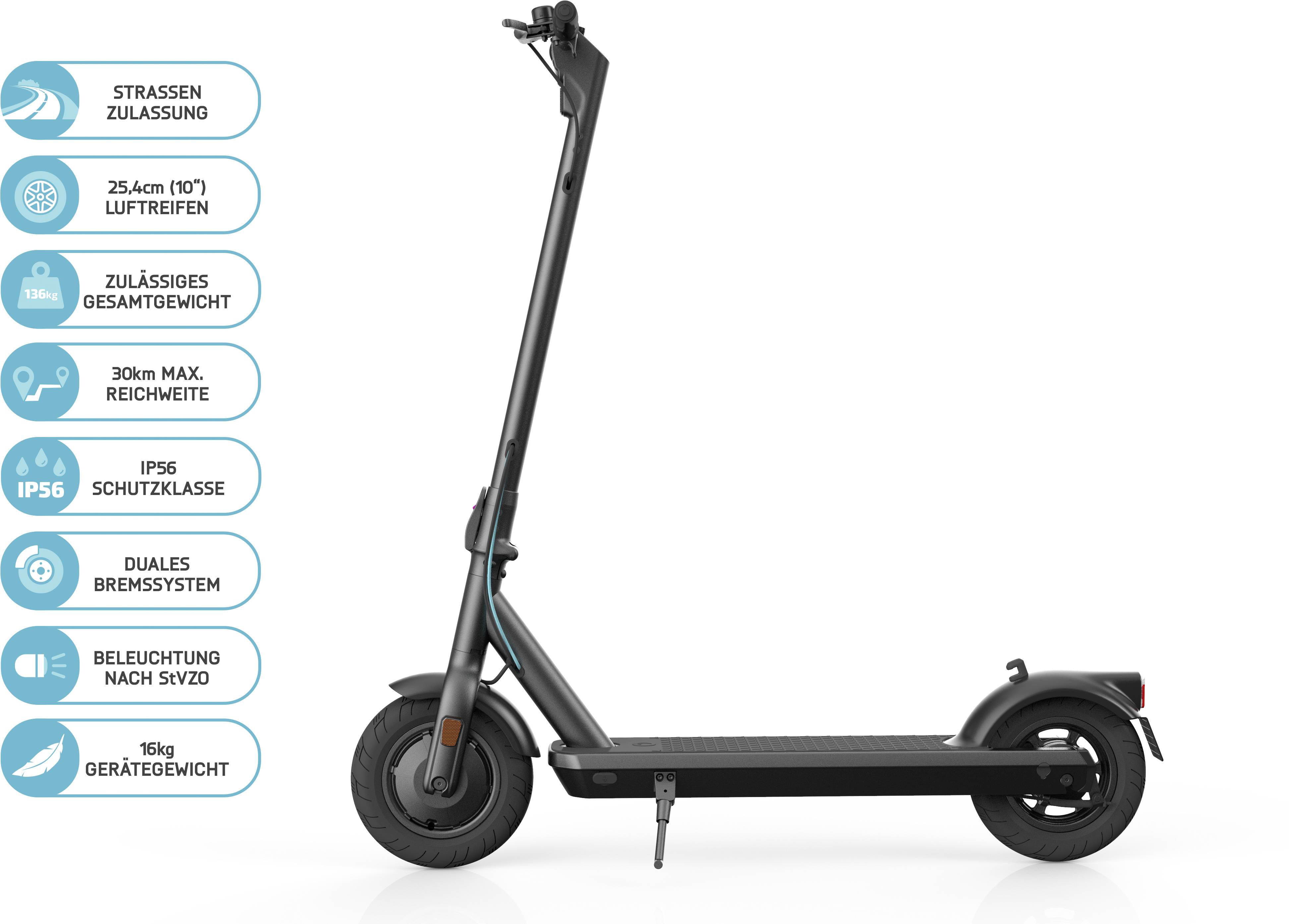 Odys alpha X10 E-Scooter Schwarz Li-Ion 36 V 7.8 Ah Straßenzulassung: Deutschland