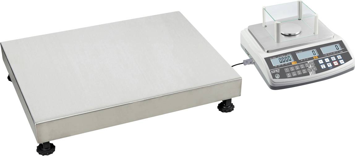 Eine elektronische Tischwaage mit Digitalanzeige und Edelstahlplattform, geeignet für präzises Wiegen in Laboren oder industriellen Umgebungen.