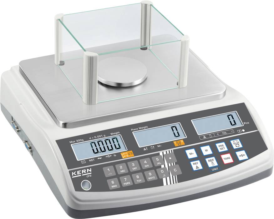 Elektronische Präzisionswaage mit digitaler Anzeige und Bedientasten. Zeigt 0 Gramm auf der Hauptanzeige an. Verwendet zum genauen Wiegen.