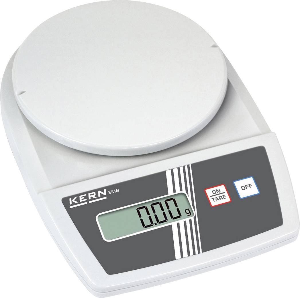 Digitale Küchenwaage mit Displayanzeige von '0,00 g'. Markenname 'Kern' sichtbar.