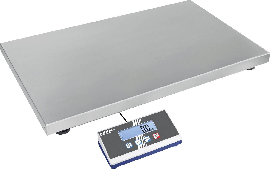 Elektronische Waage mit flachem Edelstahlwiegeteller und digitalem Display, zeigt '0,0' an. Geeignet für präzise Gewichtsmessungen.