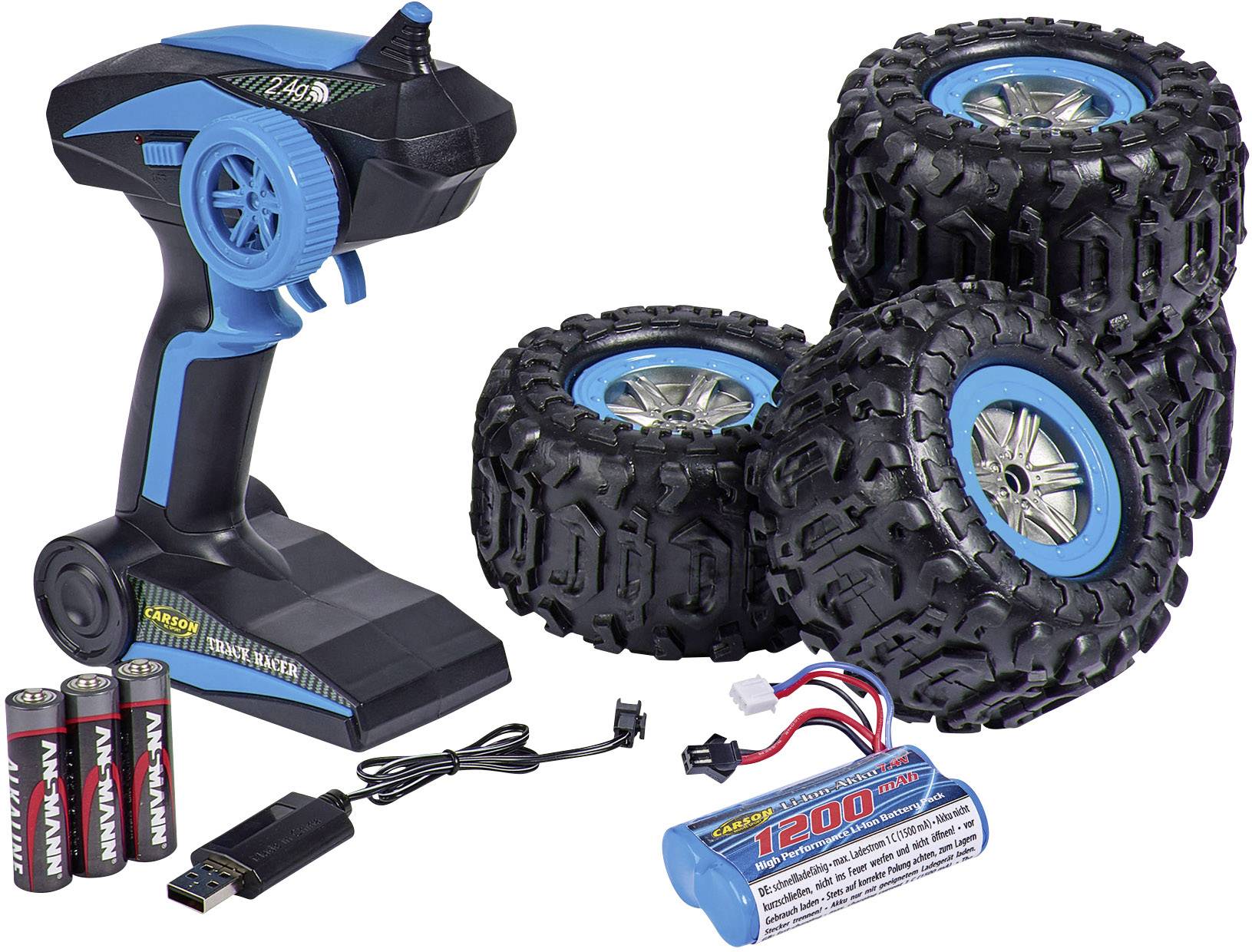 Carson Modellsport Track Racer Blau, Rot 1:10 RC Modellauto Elektro Raupe Allradantrieb (4WD) 2,4GHz inkl. Akku, Ladegerät und