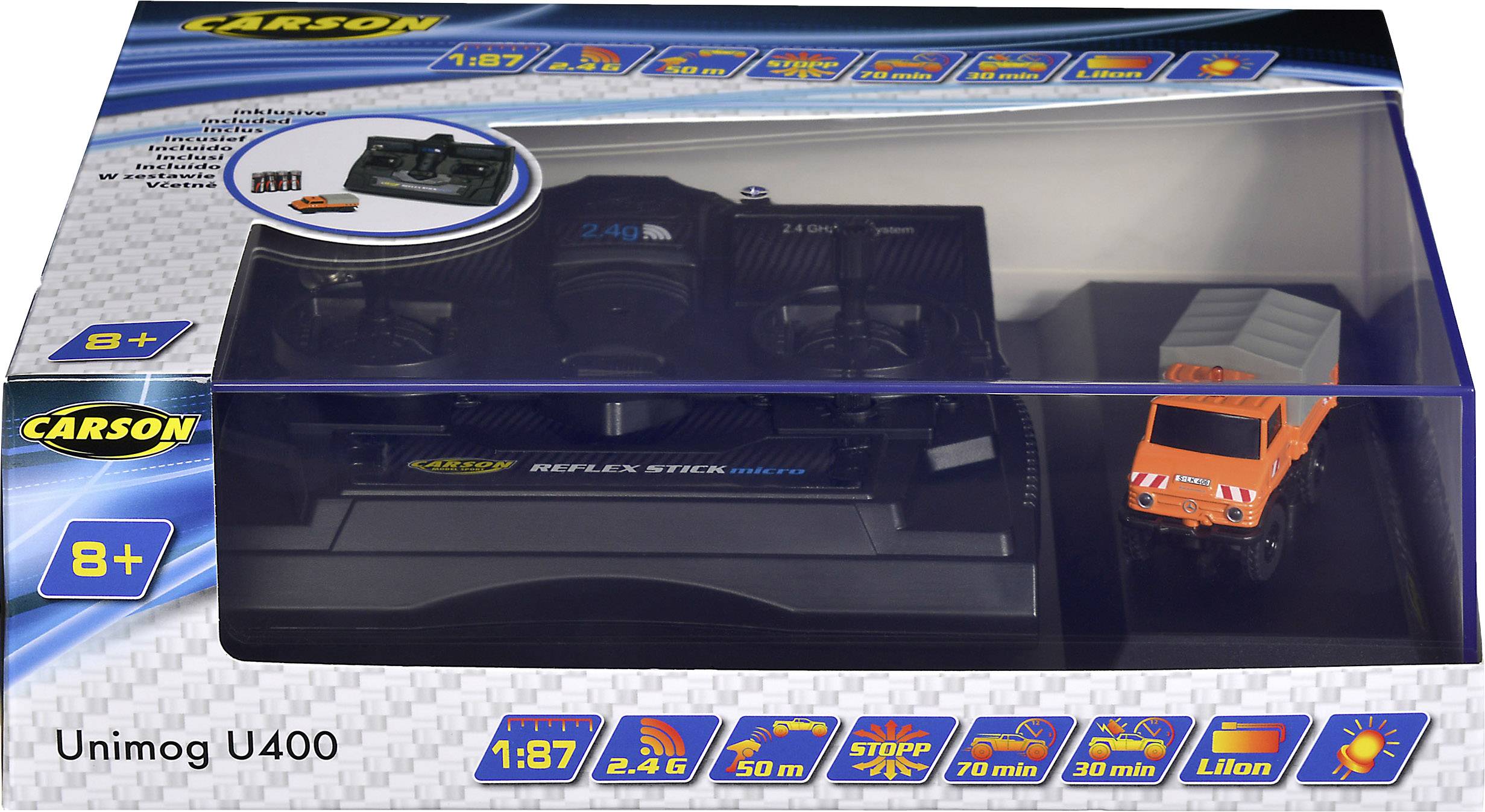 Carson Modellsport 500504125 MB Unimog U400 Kommunal 1:87 RC Modellauto Elektro Einsatzfahrzeug inkl. Akku, Ladegerät und Senderbatterien