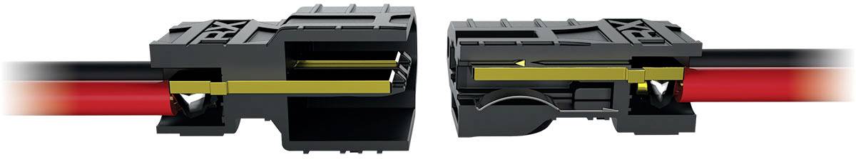 Zwei Steckverbinderhälften, beschriftet mit 'RX', zeigen im Querschnitt die Verbindungspunkte und die Steckrichtung an.