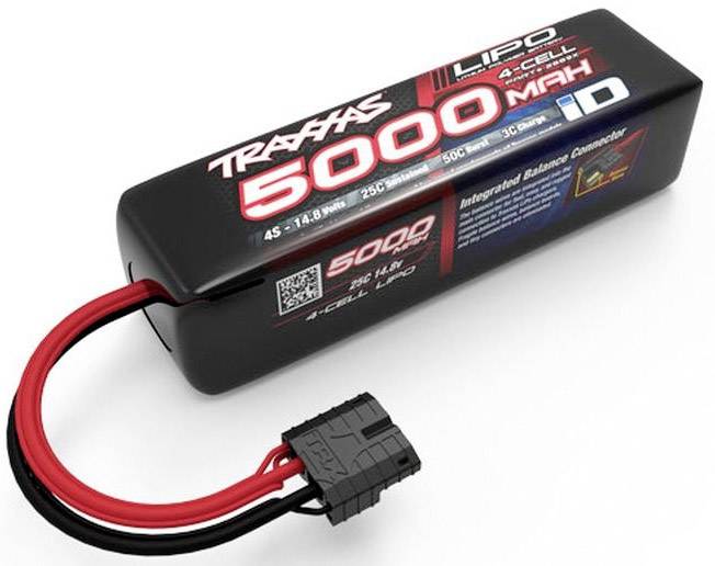 Traxxas 5000 mAh 4-Cell LiPo Akku mit integriertem Ausgleichsstecker und ID-Steckverbindung.