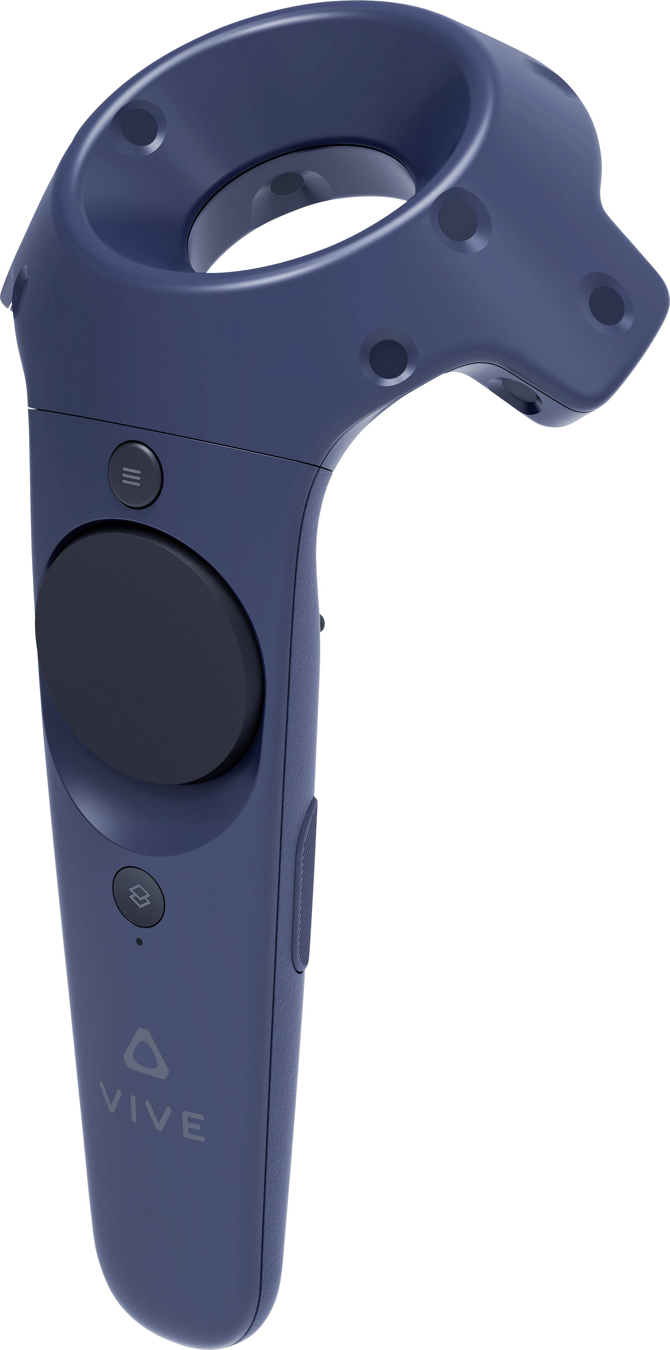 Ein blauer VR-Controller mit runder Oberseite und verschiedenen Tasten. Eignet sich zum Steuern von Virtual-Reality-Erlebnissen.