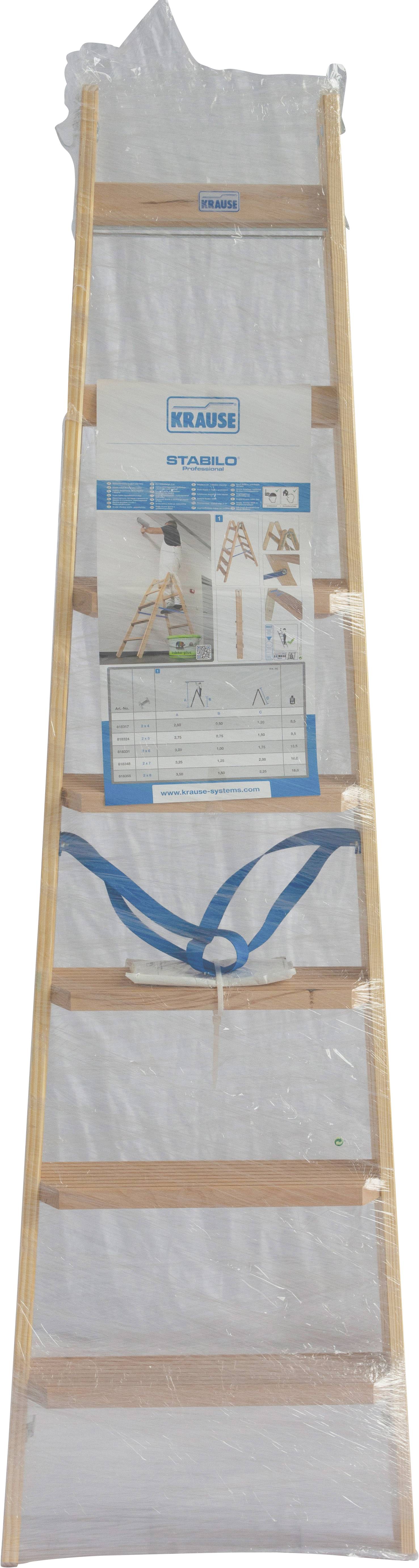 Verpackte Anlegeleiter aus Holz für den Innenbereich, mit Etikett, das Marke und Modell zeigt. Geeignet für leichte Arbeiten im Haushalt.