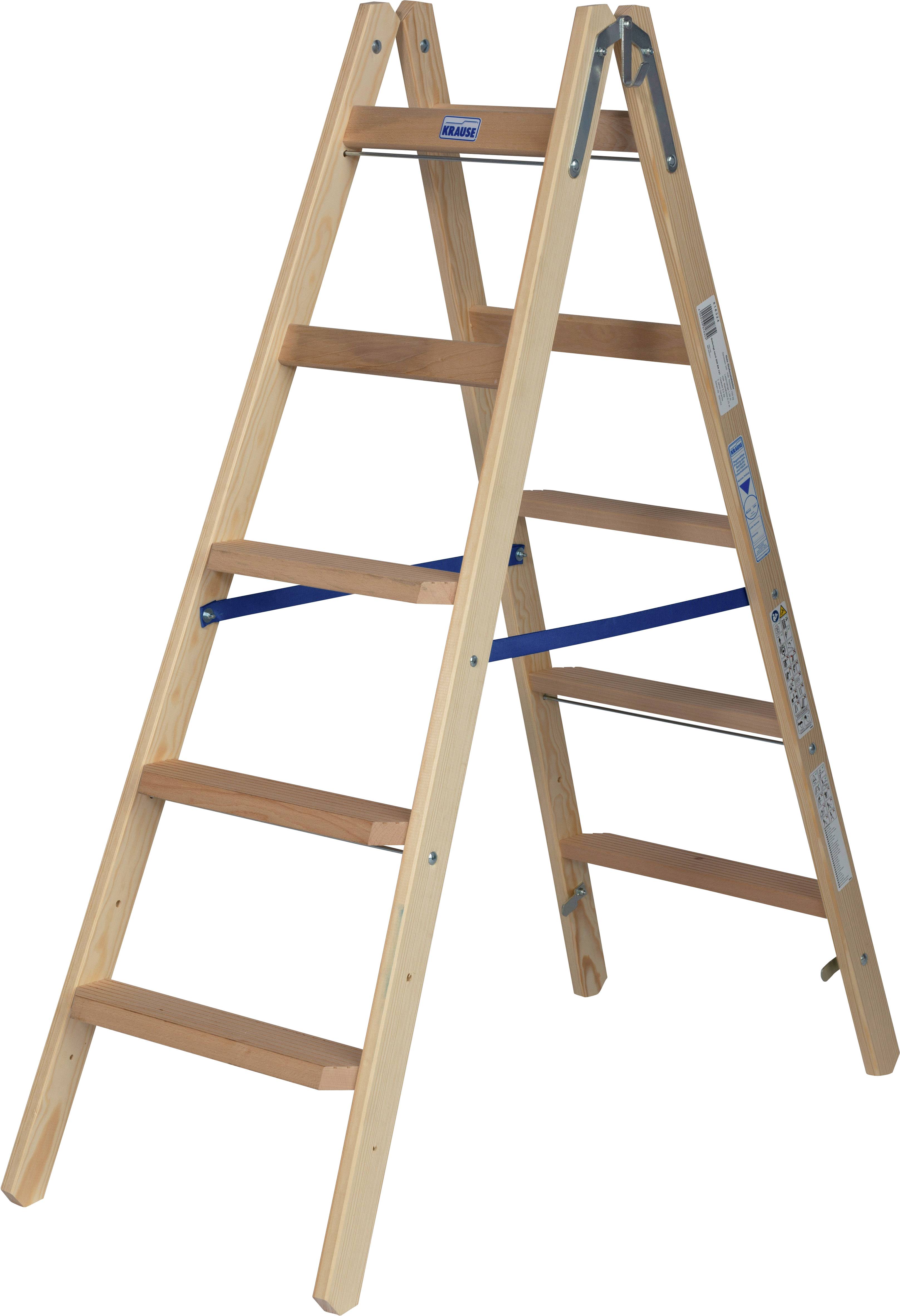Krause 818324 Holz Stufen-Doppelleiter klappbar, inkl. Eimerhaken Arbeitshöhe (max.): 2.75m Kiefer EN 131 9.5kg