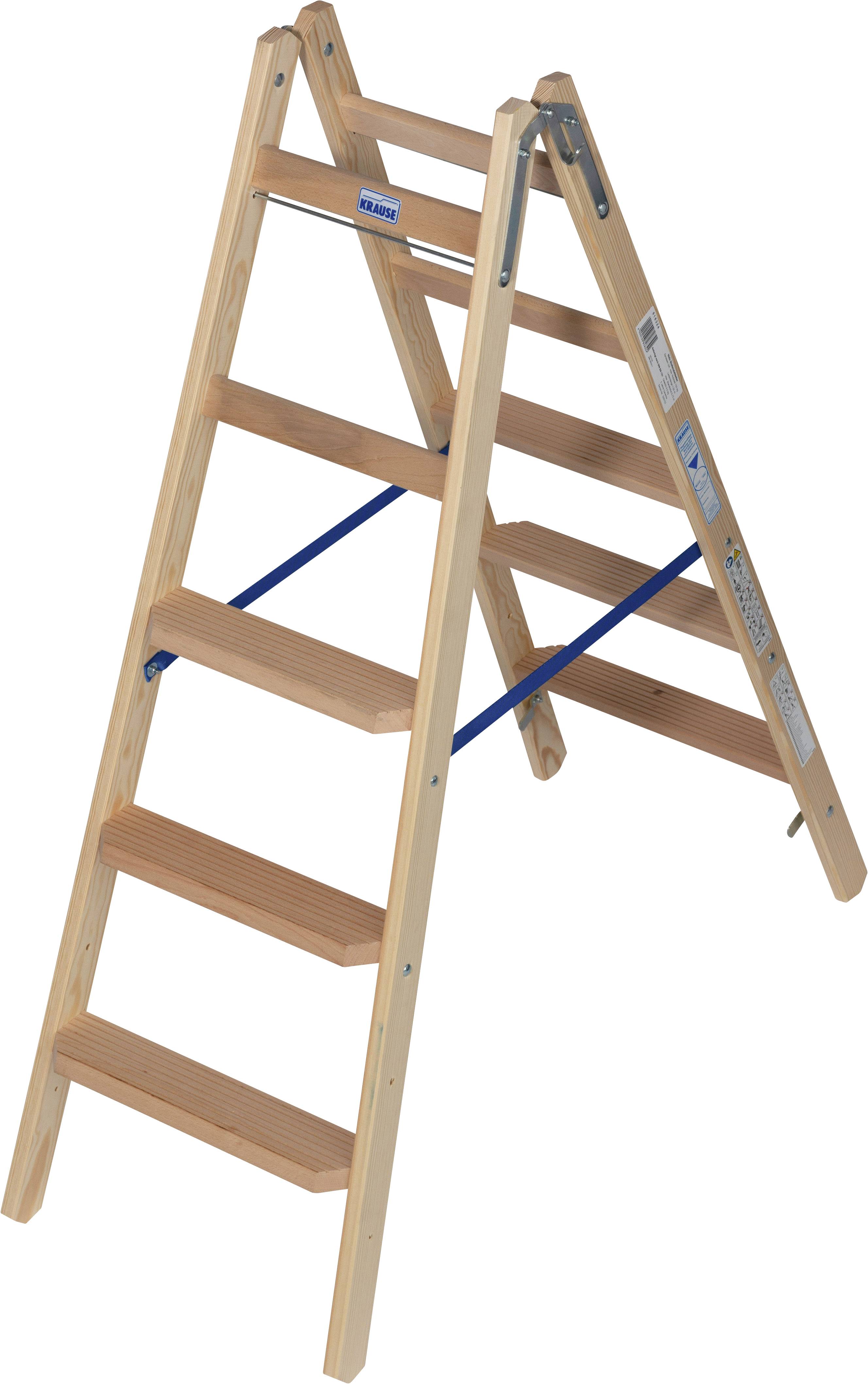 Krause 818324 Holz Stufen-Doppelleiter klappbar, inkl. Eimerhaken Arbeitshöhe (max.): 2.75m Kiefer EN 131 9.5kg