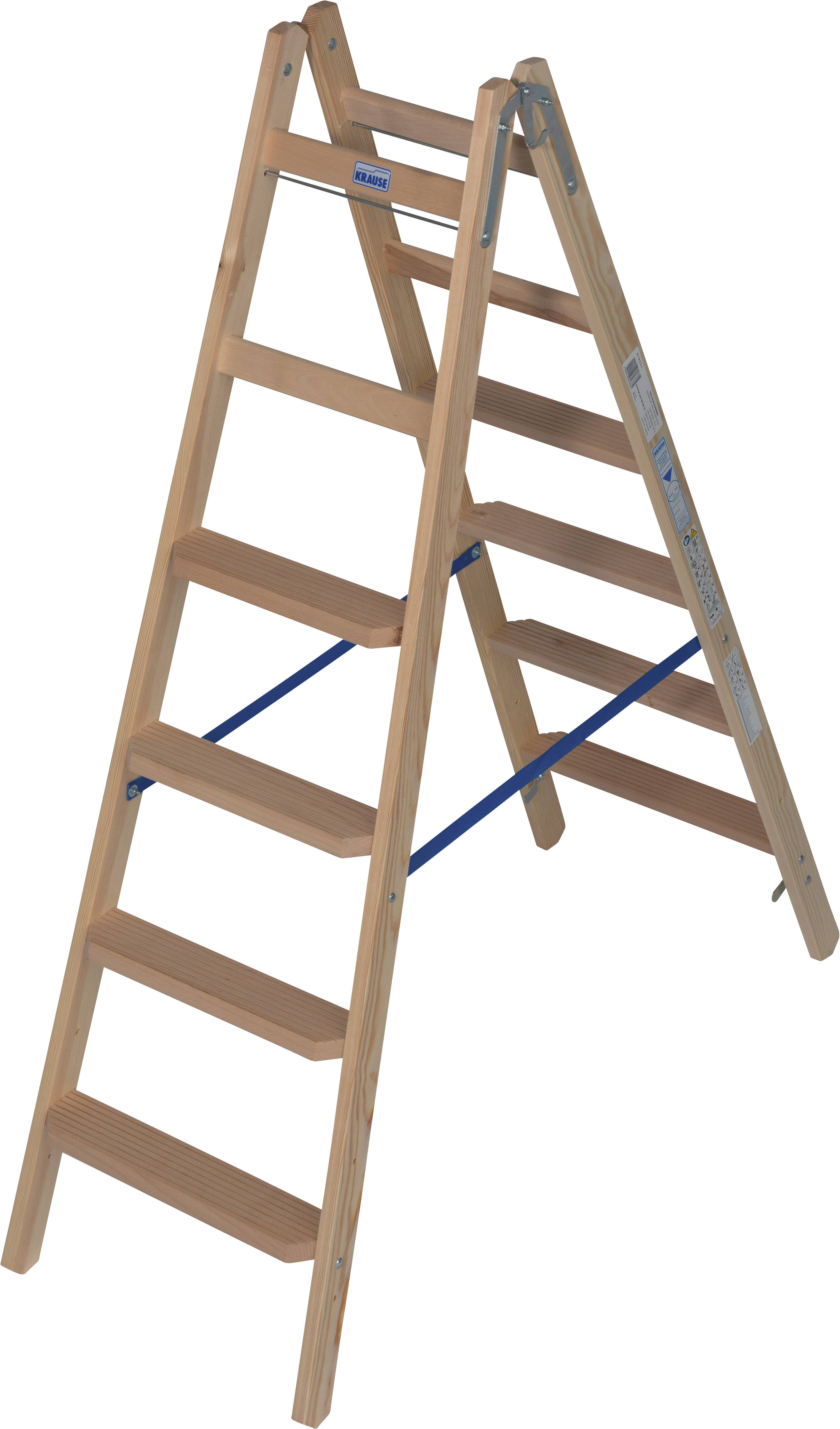 Krause 818331 Holz Stufen-Doppelleiter klappbar, inkl. Eimerhaken Arbeitshöhe (max.): 3m Kiefer EN 131 13.5kg