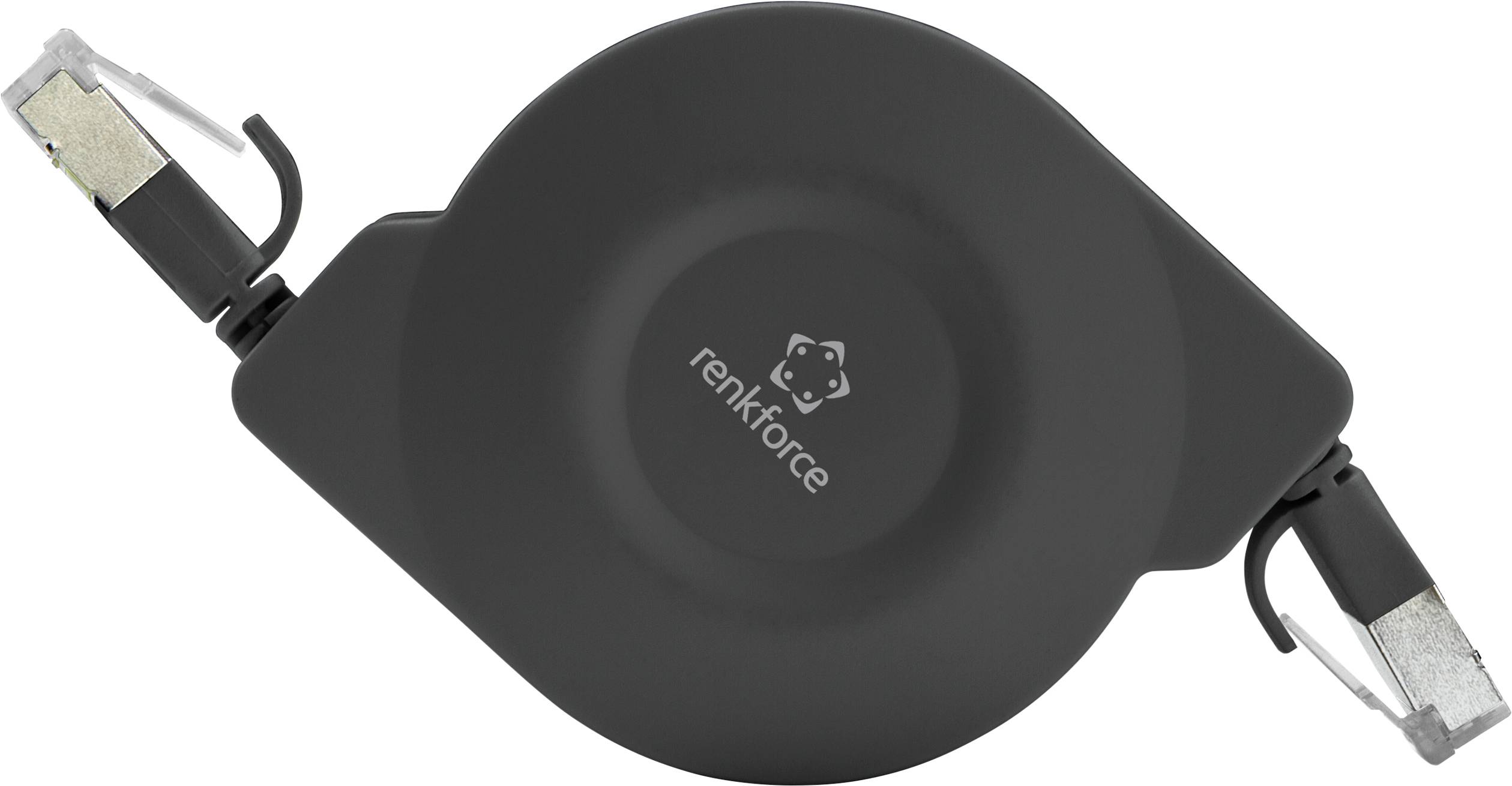 Renkforce RF-4476386 RJ45 Netzwerkkabel, Patchkabel CAT 6a U/FTP 1.50m Schwarz Flache Ausführung, inkl. Aufroller 1St.