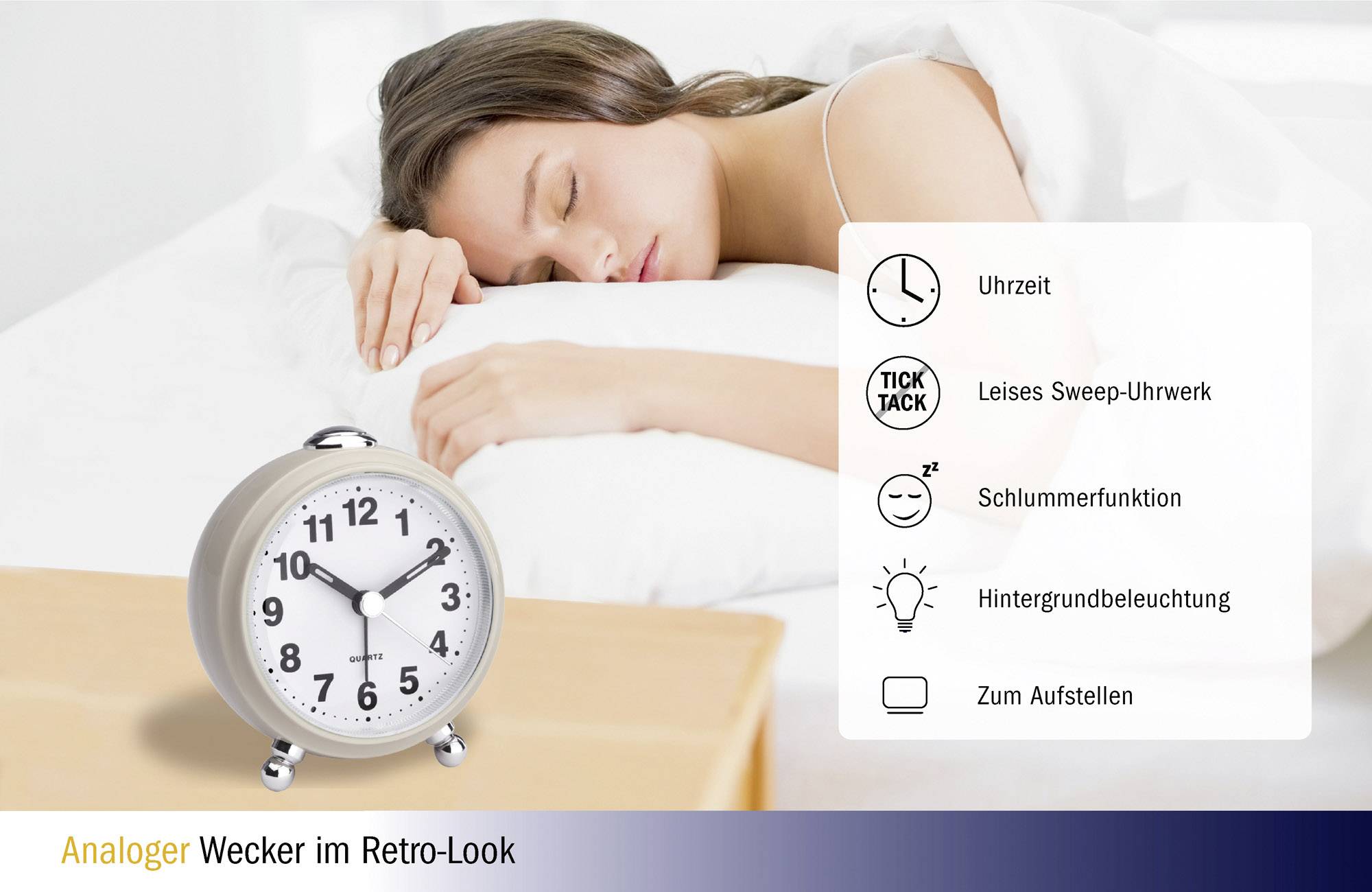 TFA Dostmann 60.1030.09 Quarz Wecker Beige Alarmzeiten 1