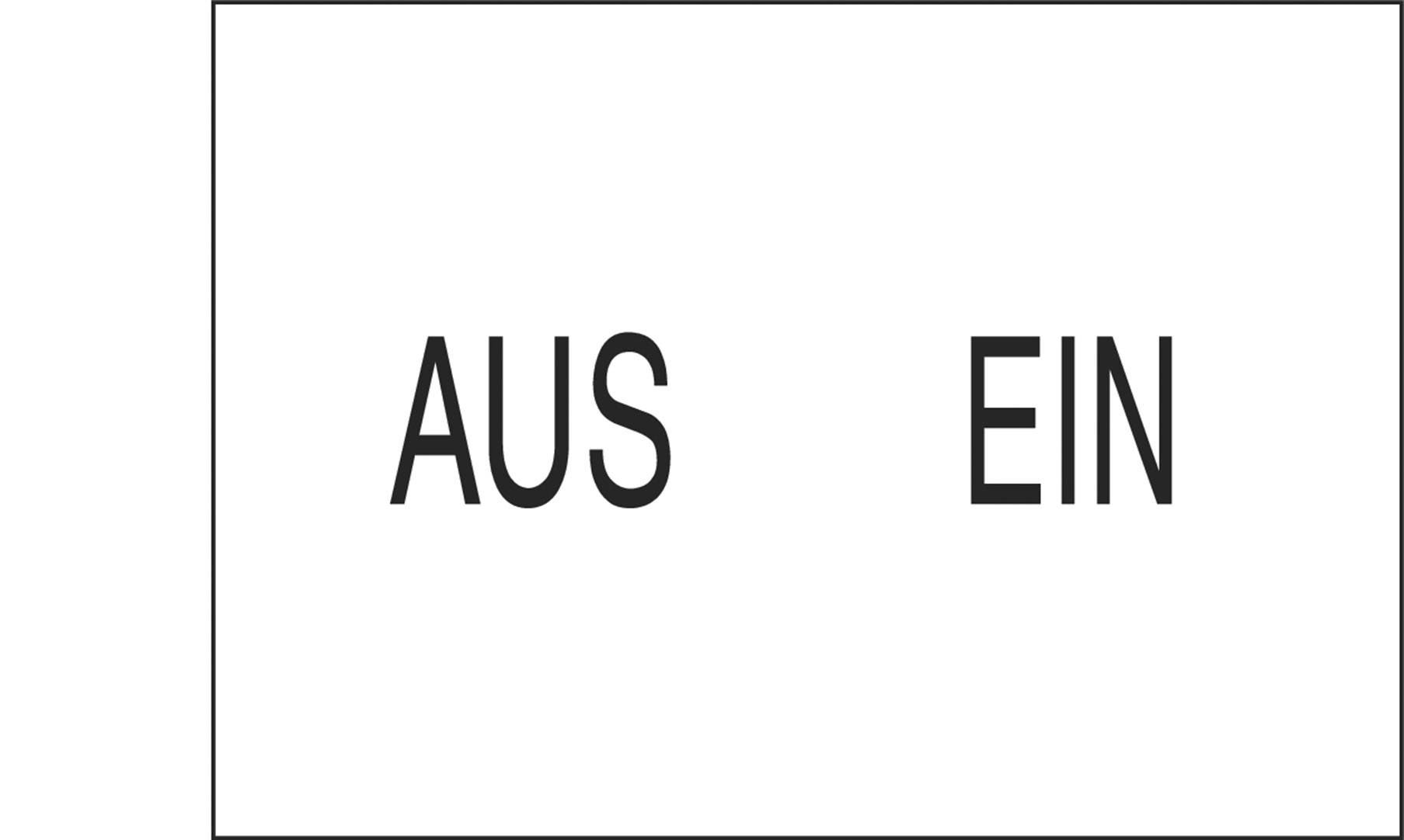 Weiße Hintergrundfläche mit schwarzem Text 'AUS EIN' in großen Buchstaben, links 'AUS', rechts 'EIN'.