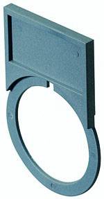 Ein blauer, kreisförmiger Halter mit einem rechteckigen, flachen Abschnitt oben. Der Zweck ist unklar, möglicherweise ein technisches Teil.