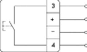 Schaltzeichen eines Schalters mit vier Anschlüssen: E, 3, +, - und 4.