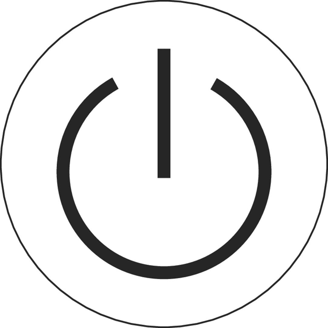 Ein schwarzes Ein-/Ausschalt-Symbol auf weißem Hintergrund. Symbolisiert die Funktion zum Aktivieren oder Deaktivieren eines Geräts.