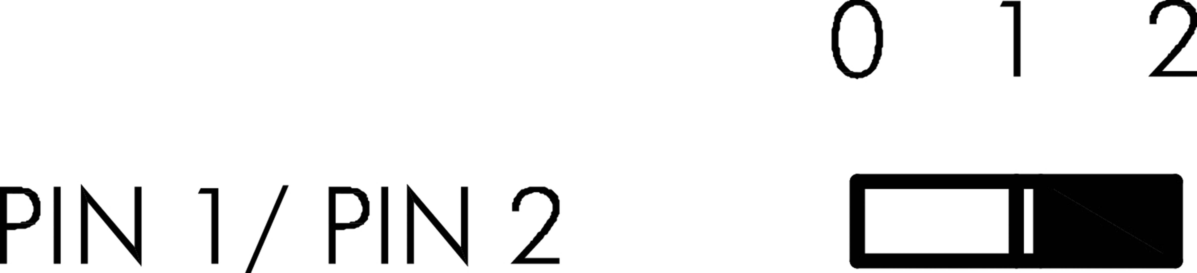'PIN 1 / PIN 2' steht unter einem Schieberegler mit Positionen '0', '1' und '2'. Der Regler ist auf '1' eingestellt.