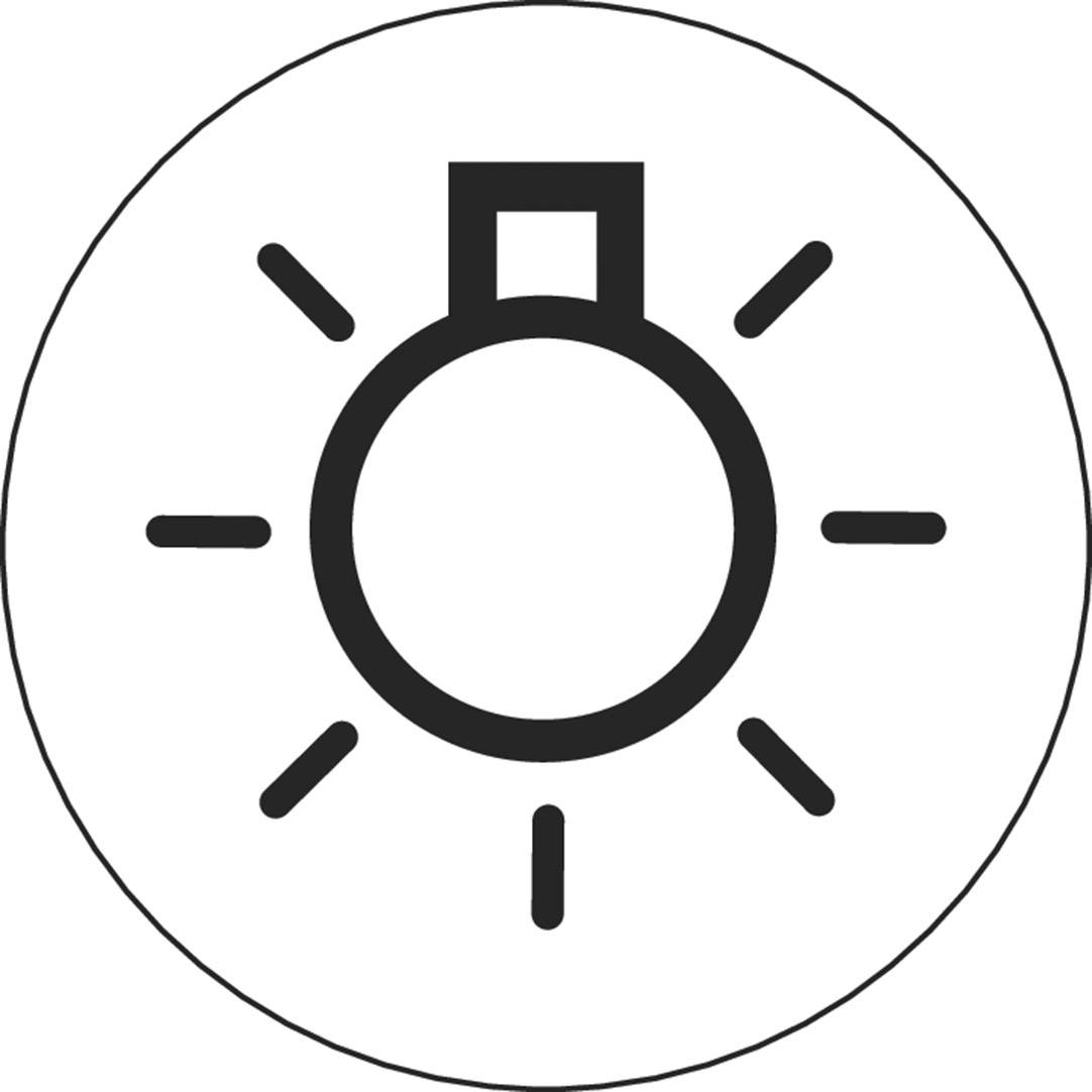 Ein einfaches Schwarz-Weiß-Symbol einer Sonne mit Strahlen, das Helligkeit oder Sonnenschein darstellt.