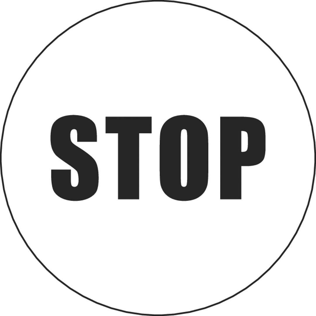 Ein rundes Schild mit dem Wort 'STOP' in großen, schwarzen Buchstaben darauf gedruckt.