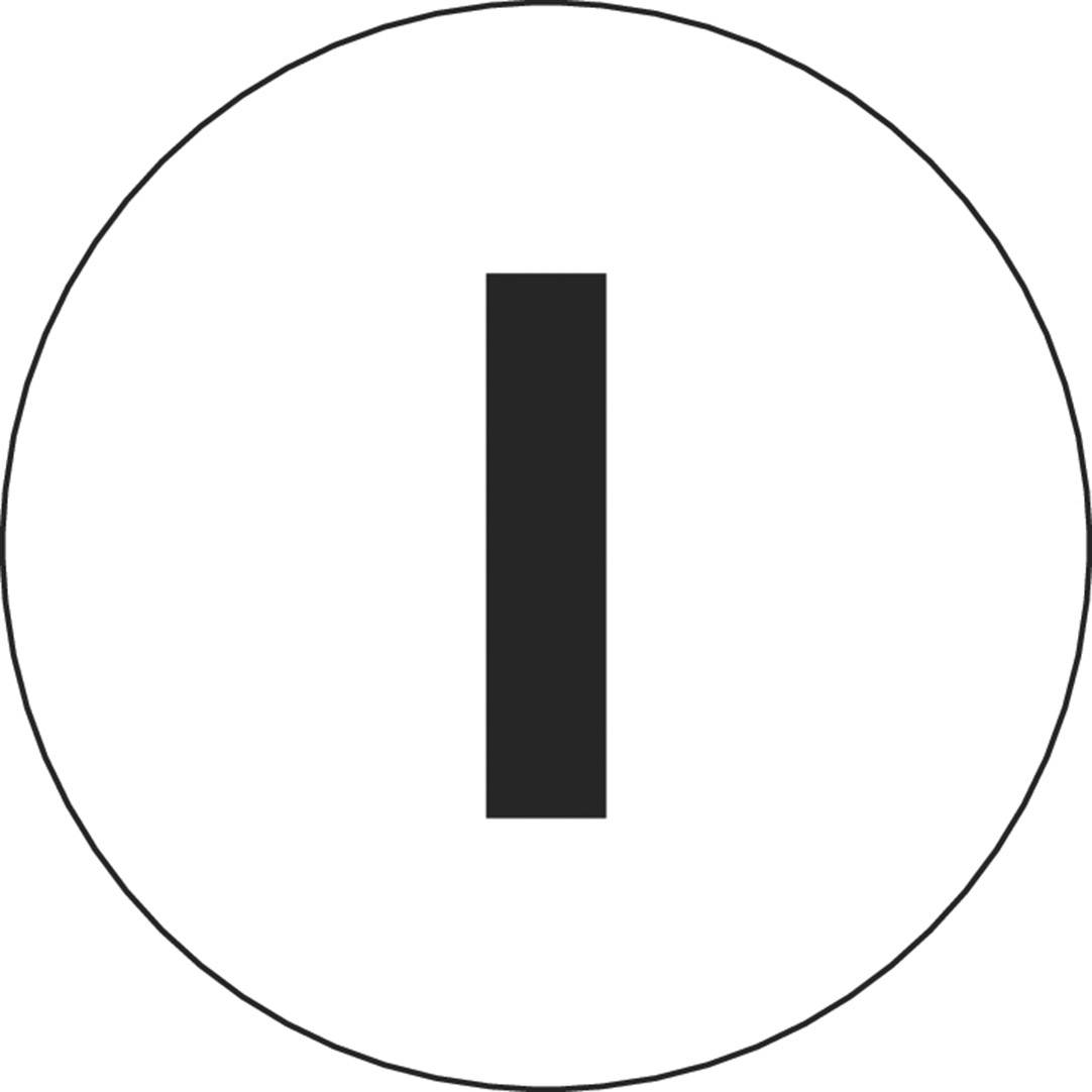 Buchstabe 'I' in einem schwarzen Kreis auf weißem Hintergrund.