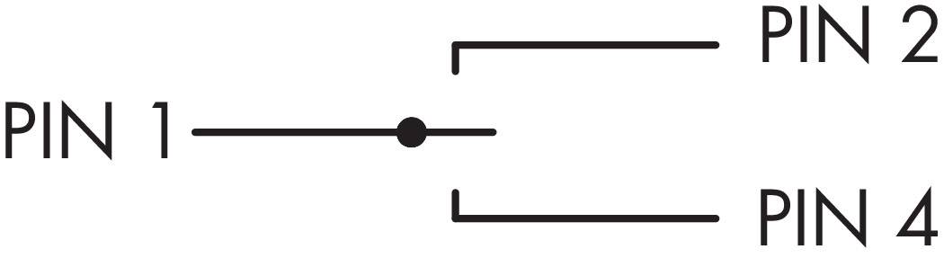 Diagramm zeigt eine elektrische Verbindung: PIN 1 ist mit einem Punkt zu einem Schalter verbunden, der auf PIN 2 oder PIN 4 schaltet.