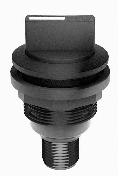 Ein schwarzer, zylindrischer Metallstecker mit einem sechseckigen Kopf und Gewinde, geeignet für technische oder mechanische Anwendungen.