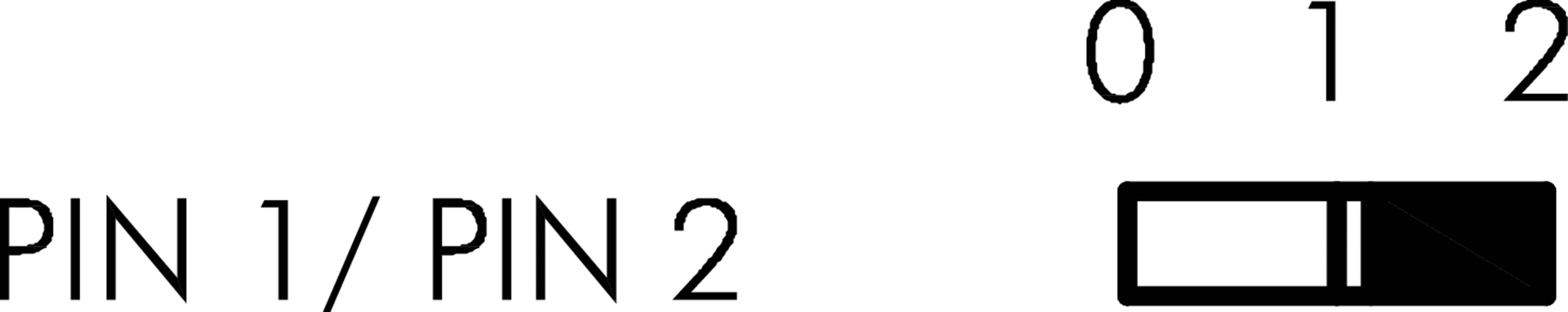 Schiebeschalter mit Beschriftung 'PIN 1/PIN 2'. Der Schalter ist nach rechts zu '2' geschoben.