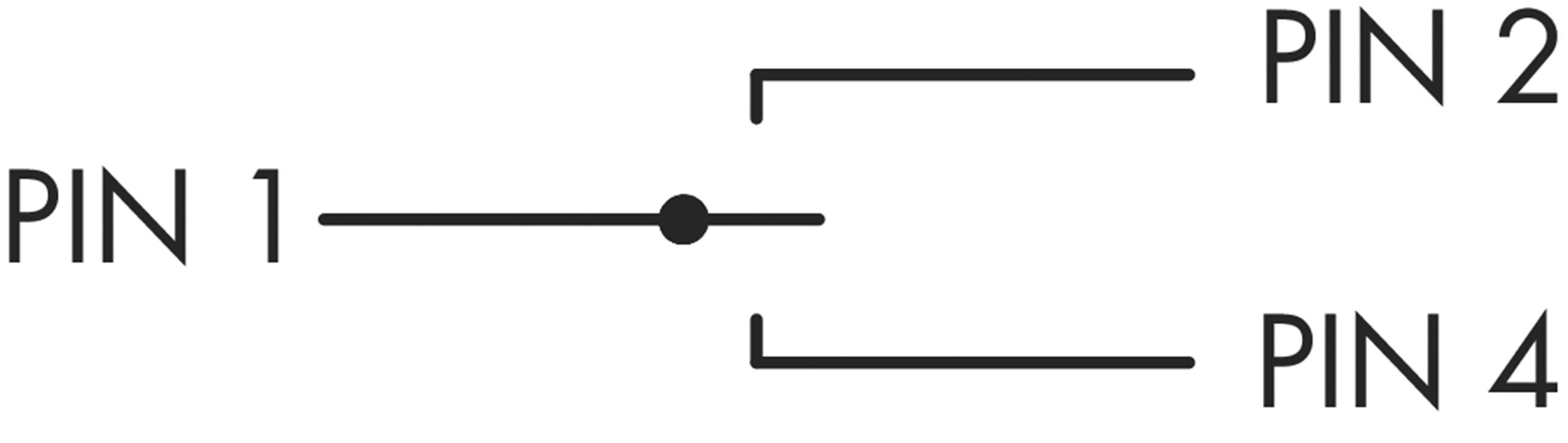 Diagramm eines elektrischen Schaltplans mit PIN 1 als Eingang, verbunden mit einem Umschalter, der zu PIN 2 oder PIN 4 führt.