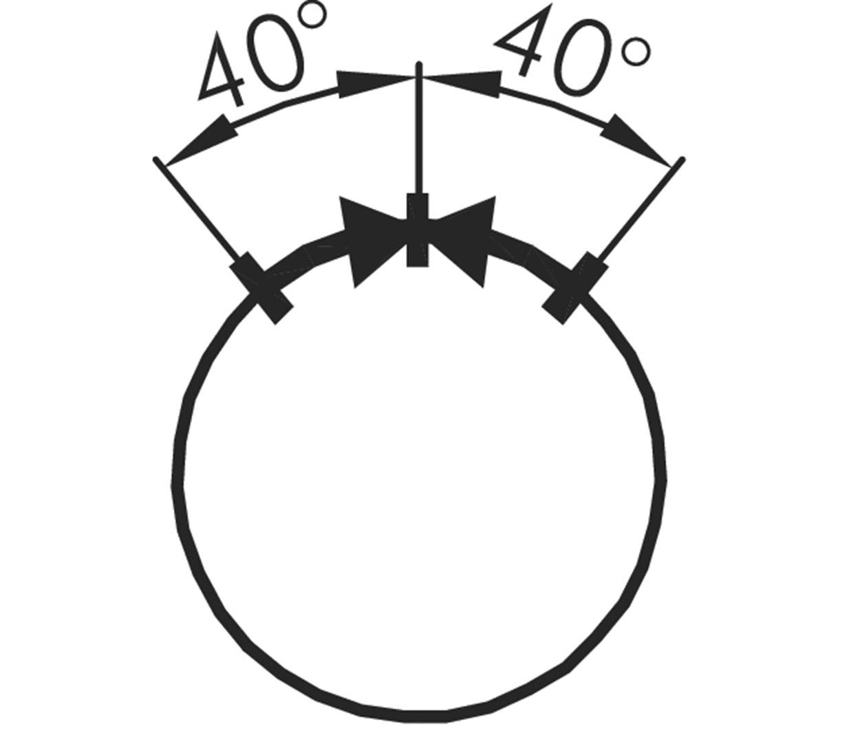 Diagramm zeigt zwei gleich große Winkel von 40 Grad, die von einem Mittelpunkt eines Kreises ausgehen. Zeigt Symmetrie.