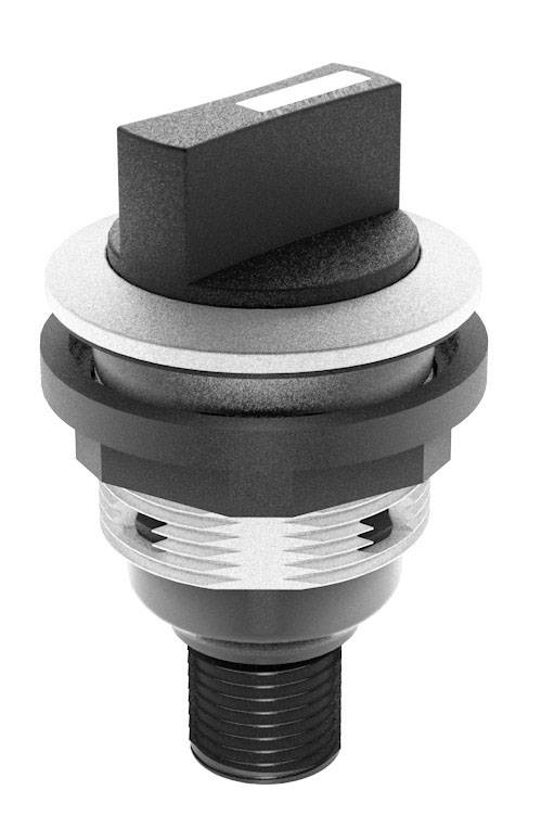 Ein schwarzer Drehschalter mit kreisförmiger Basis und Rillen, geeignet für elektronische Anwendungen.